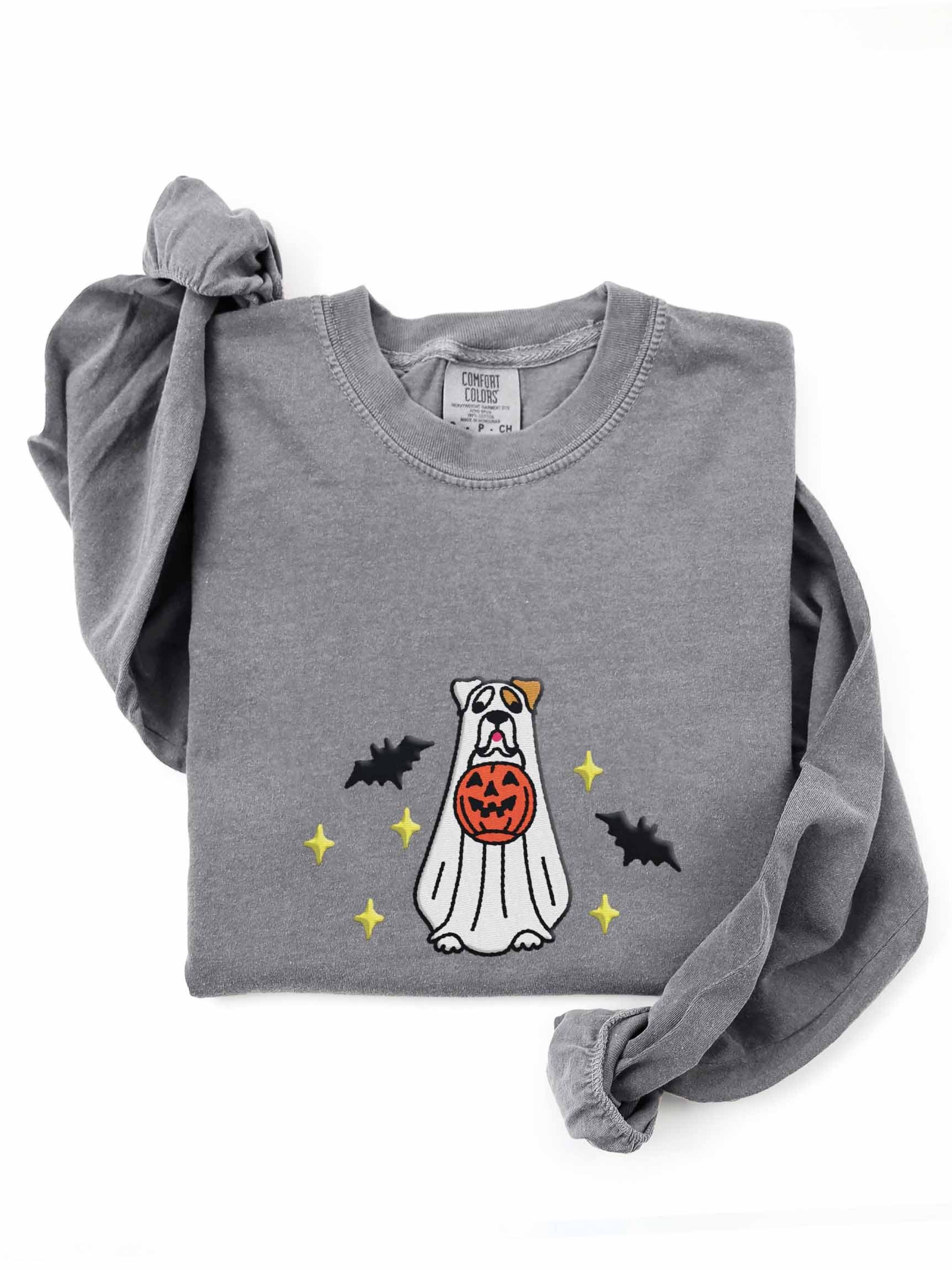 Halloween Boxer Dog(White) Embroidered Long-Sleeve T-Shirt product image (1)