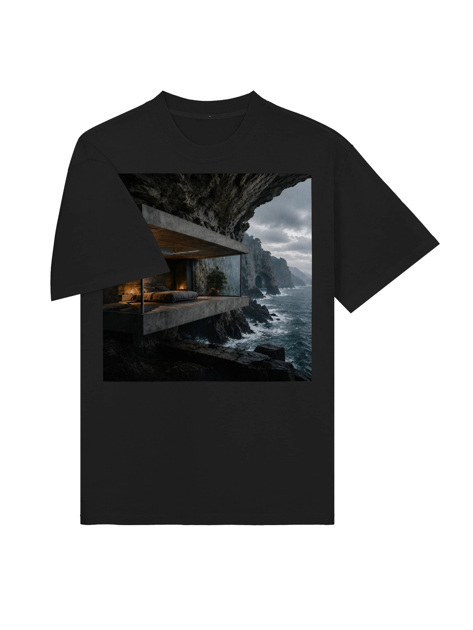 Dark Coastal Cliffside Architecture T-Shirt | Unisex Oversized Graphic Tee product image (4)
