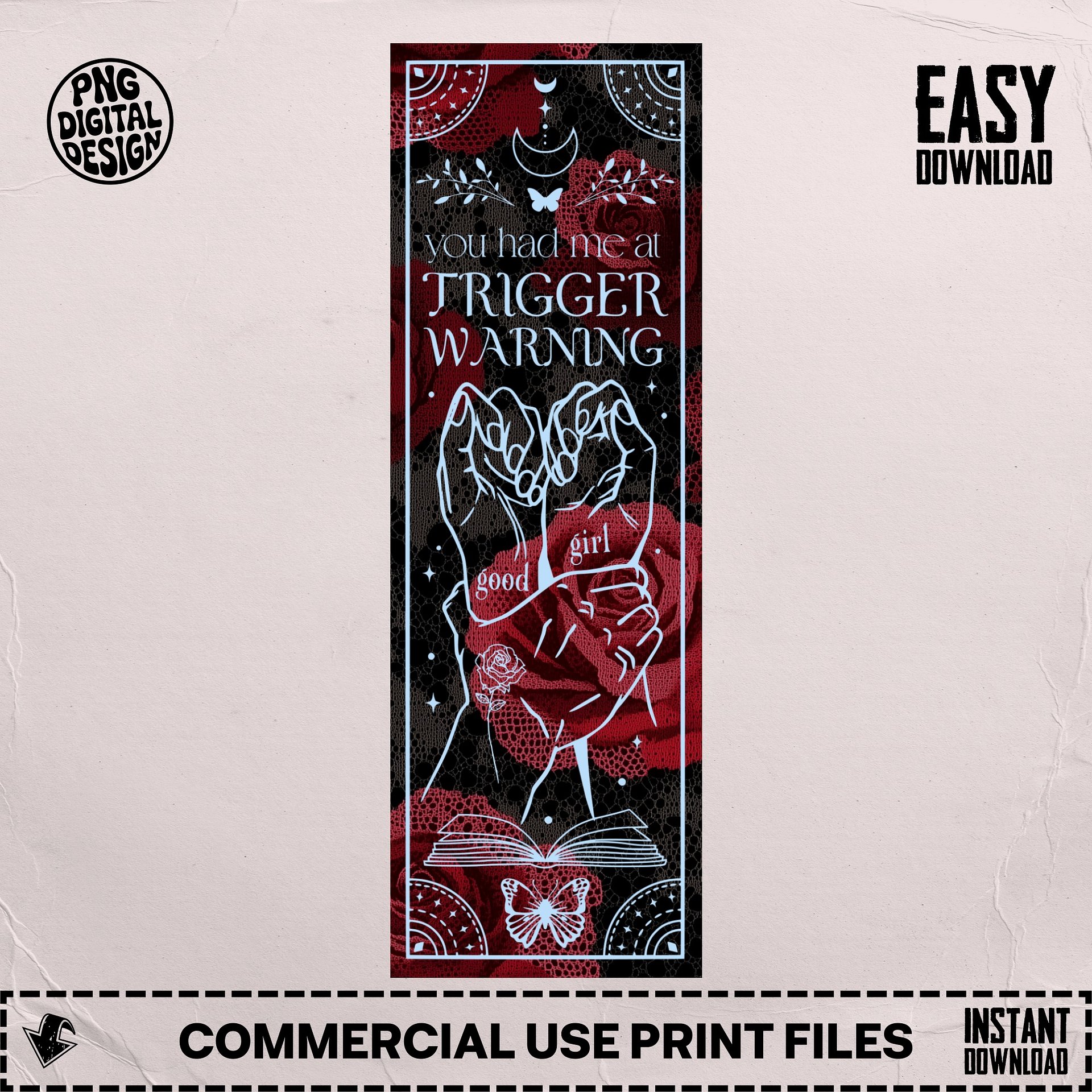 Smut Bookmark Dark Romance Trigger Warning Witchy Boho Blue PNG, Printable Bookmark, Book Lover, Digital Download, Gift for Reader product image (5)