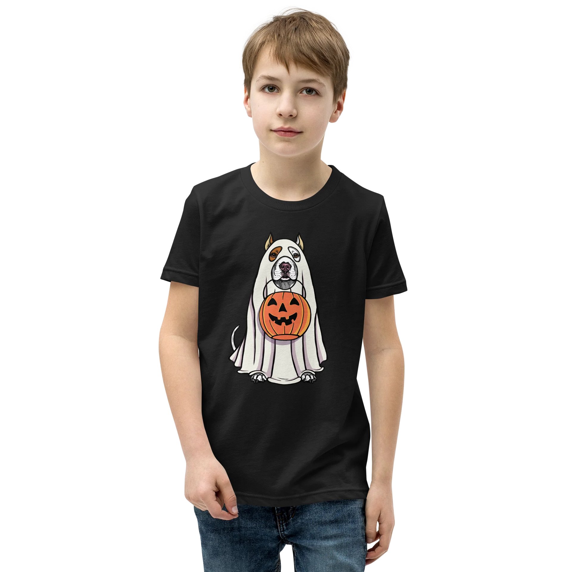 Halloween American Pitbull Terrier(White 2, Cropped Ears) Youth T-Shirt product image (1)
