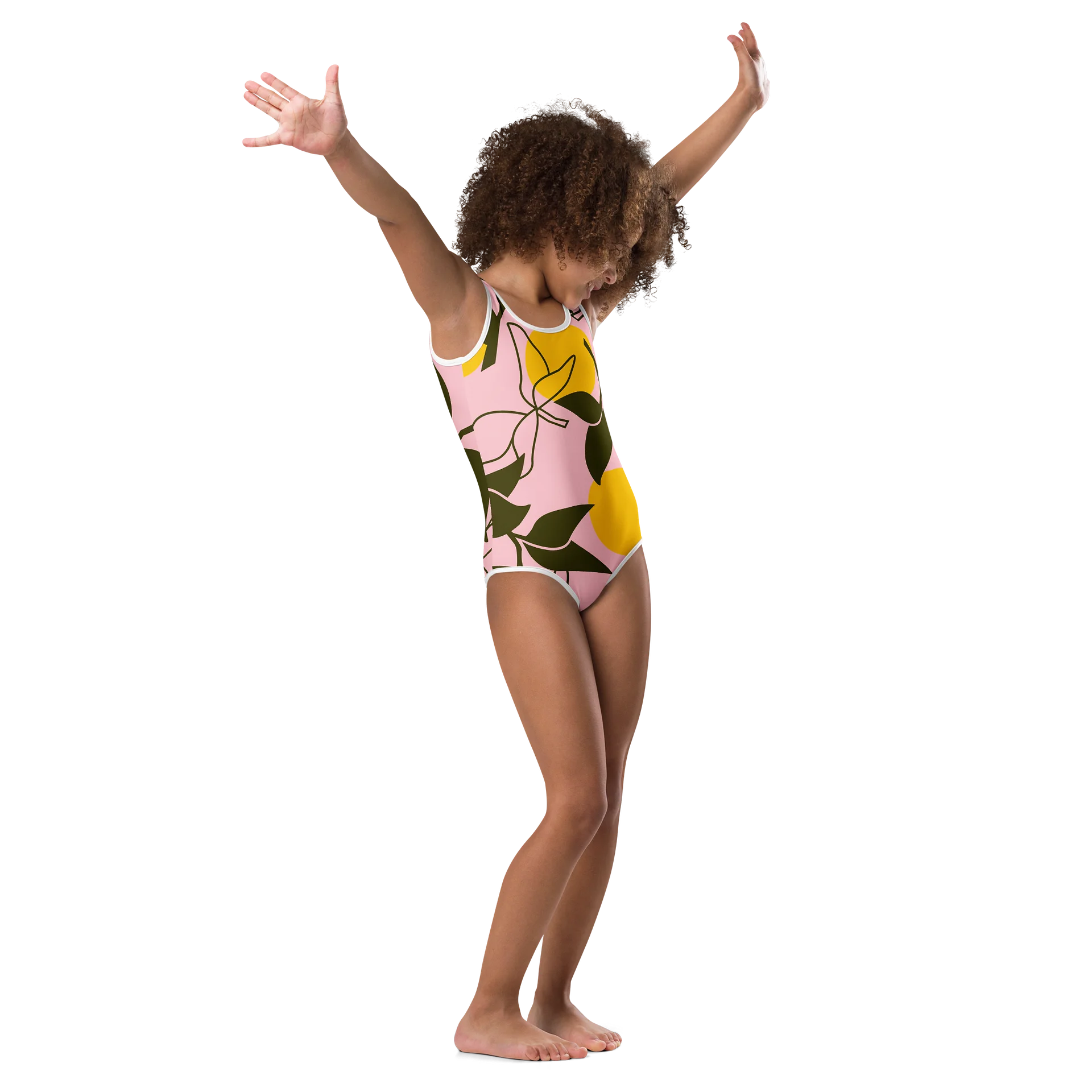 Pink Leaf Bloom Kids Swimsuit product image (1)