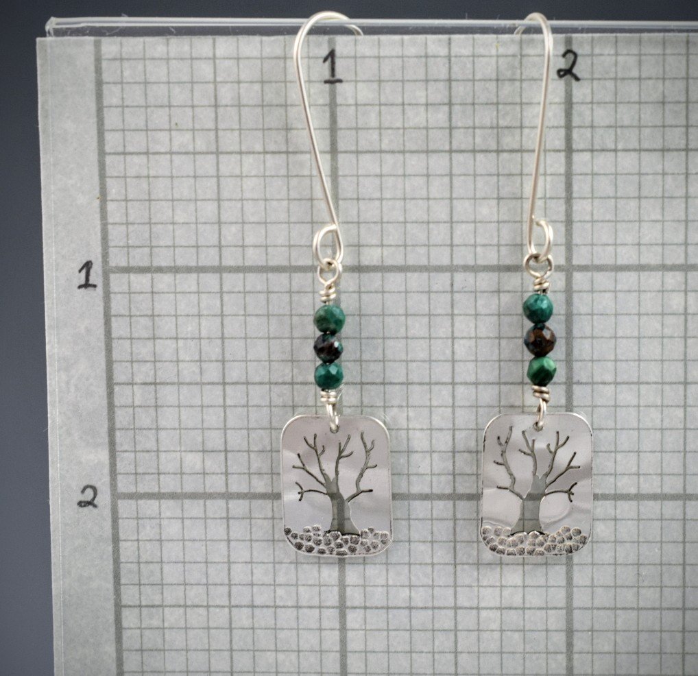 Tree Earrings in Sterling Silver with Chrysocolla product image (4)