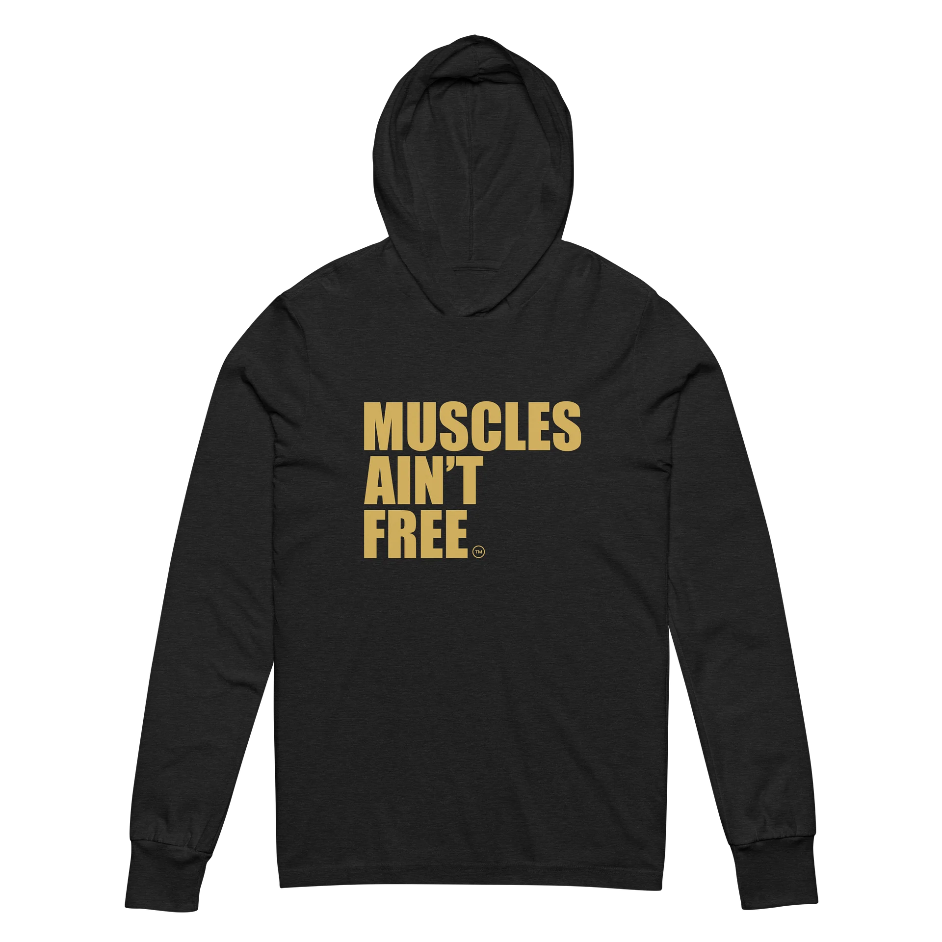The "Muscles Ain't Free" Minimalist Gold Lightweight Hooded Tee product image (2)