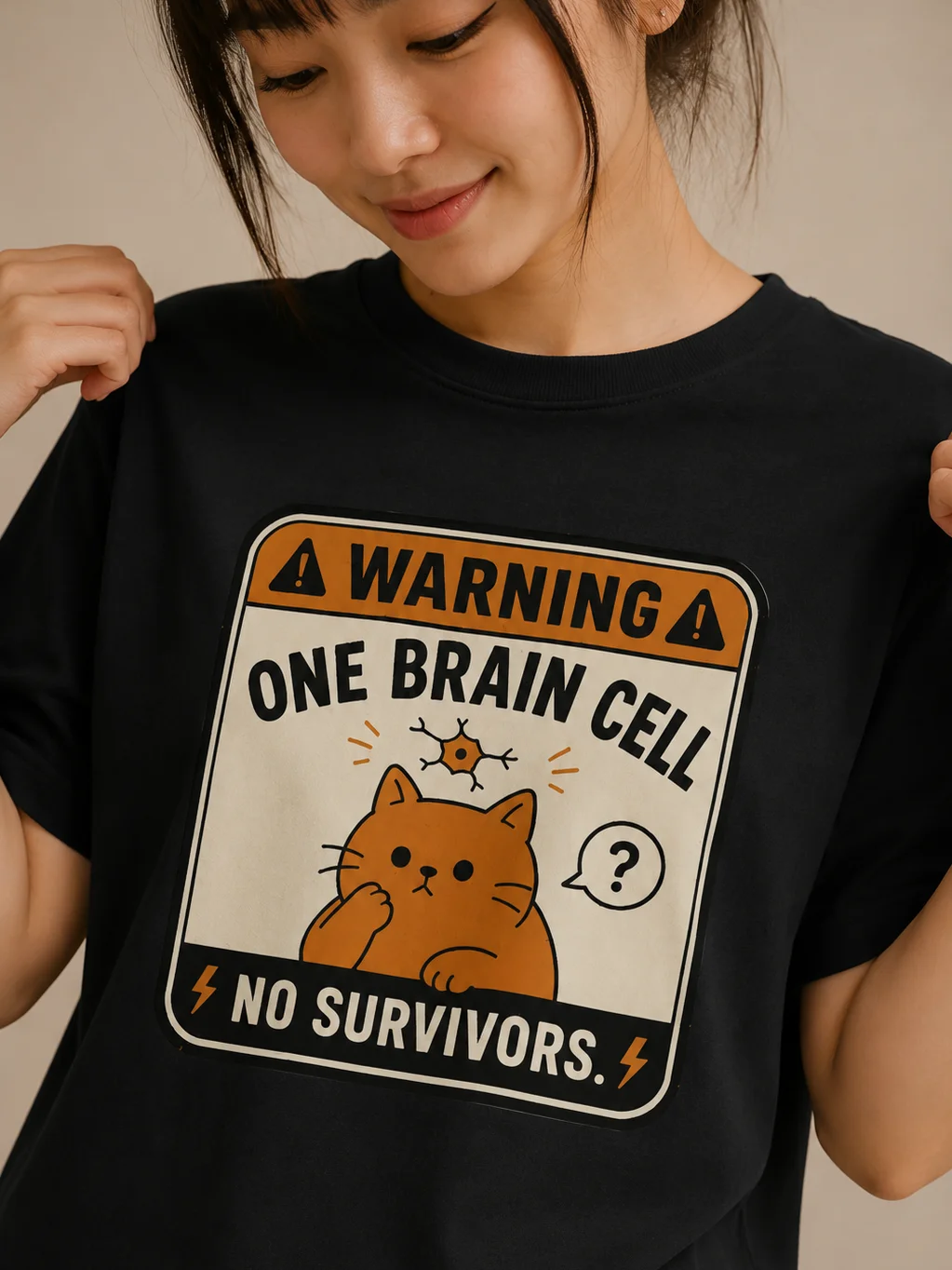 One Brain Cell Cat T-Shirt | Funny Orange Cat Meme Tee for Cat Lovers product image (2)