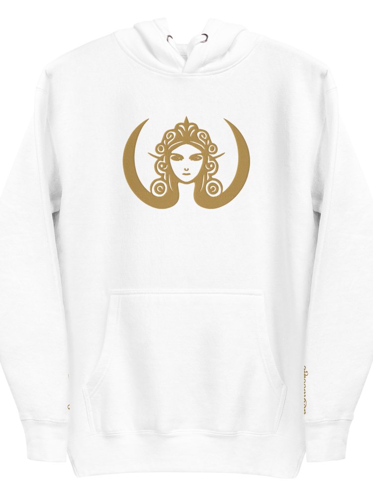 CIRCEMOON Signature Hoodie with Gold Goddess Emblem, unisex, white product image (2)