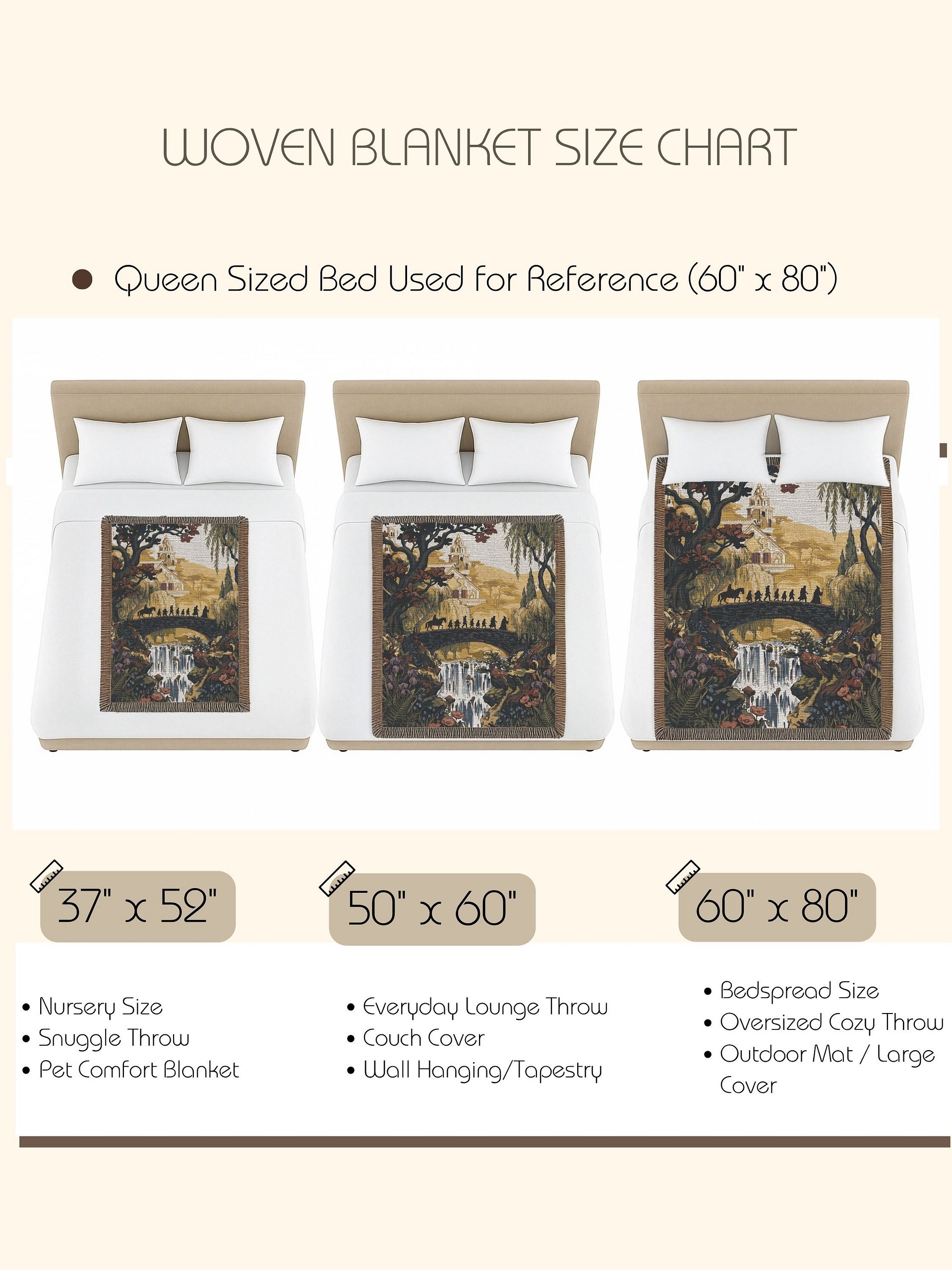 Autumn Fantasy Journey Woven Tapestry — Wizard & Travelers Bridge, Waterfall Throw Blanket product image (6)