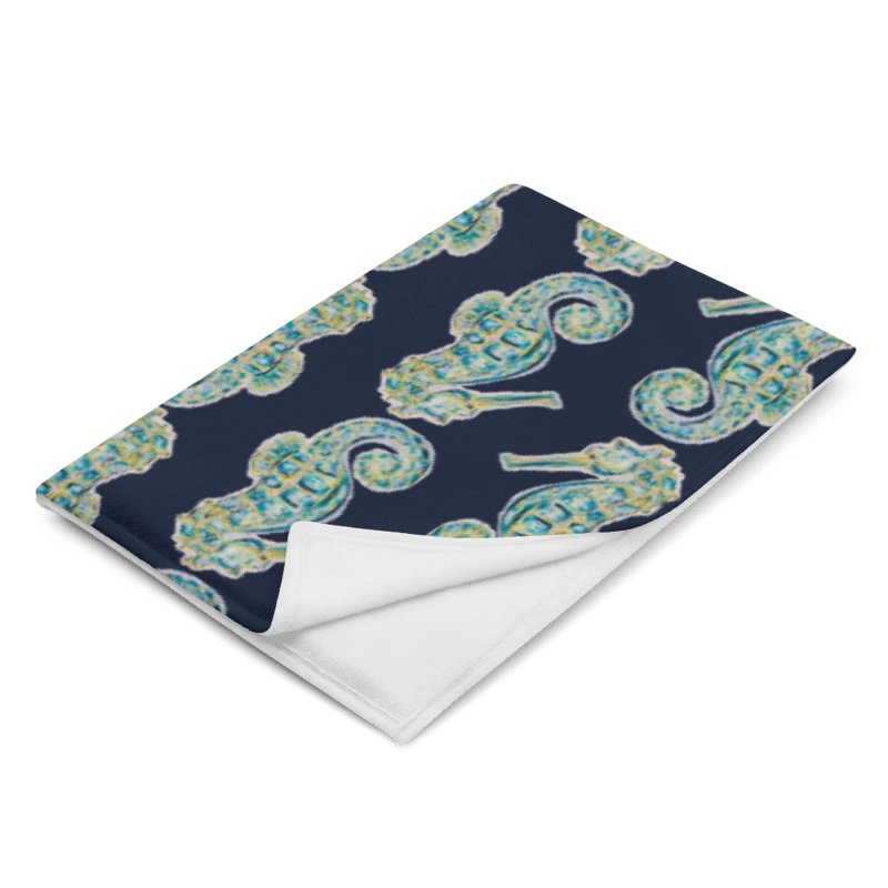 Painted Seahorses on Navy | Cozy Coastal Throw Blanket | by Monique Faella Designs™ product image (5)