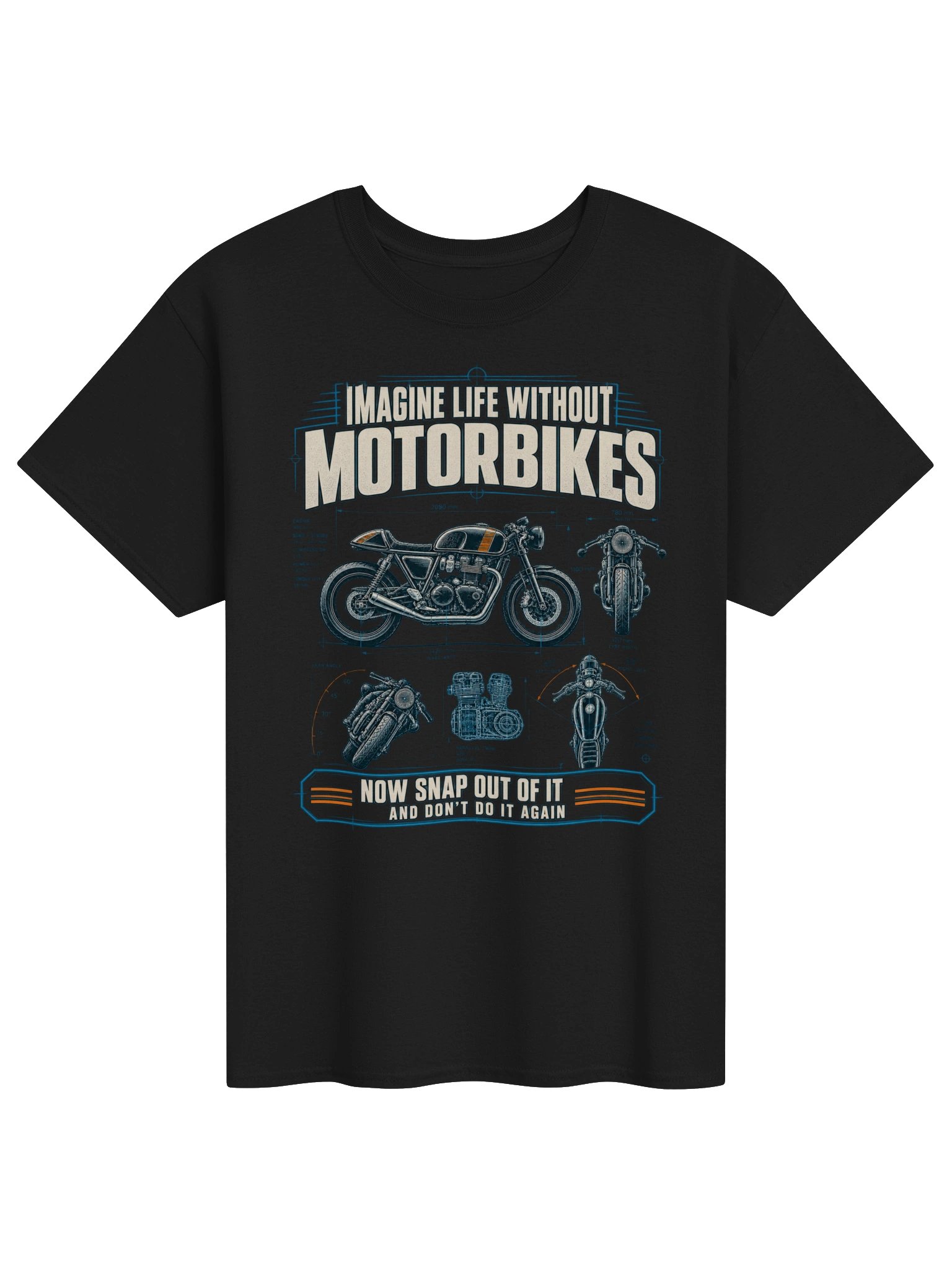 Imagine Life Without Motorbikes – Blueprint Biker T-Shirt product image (1)