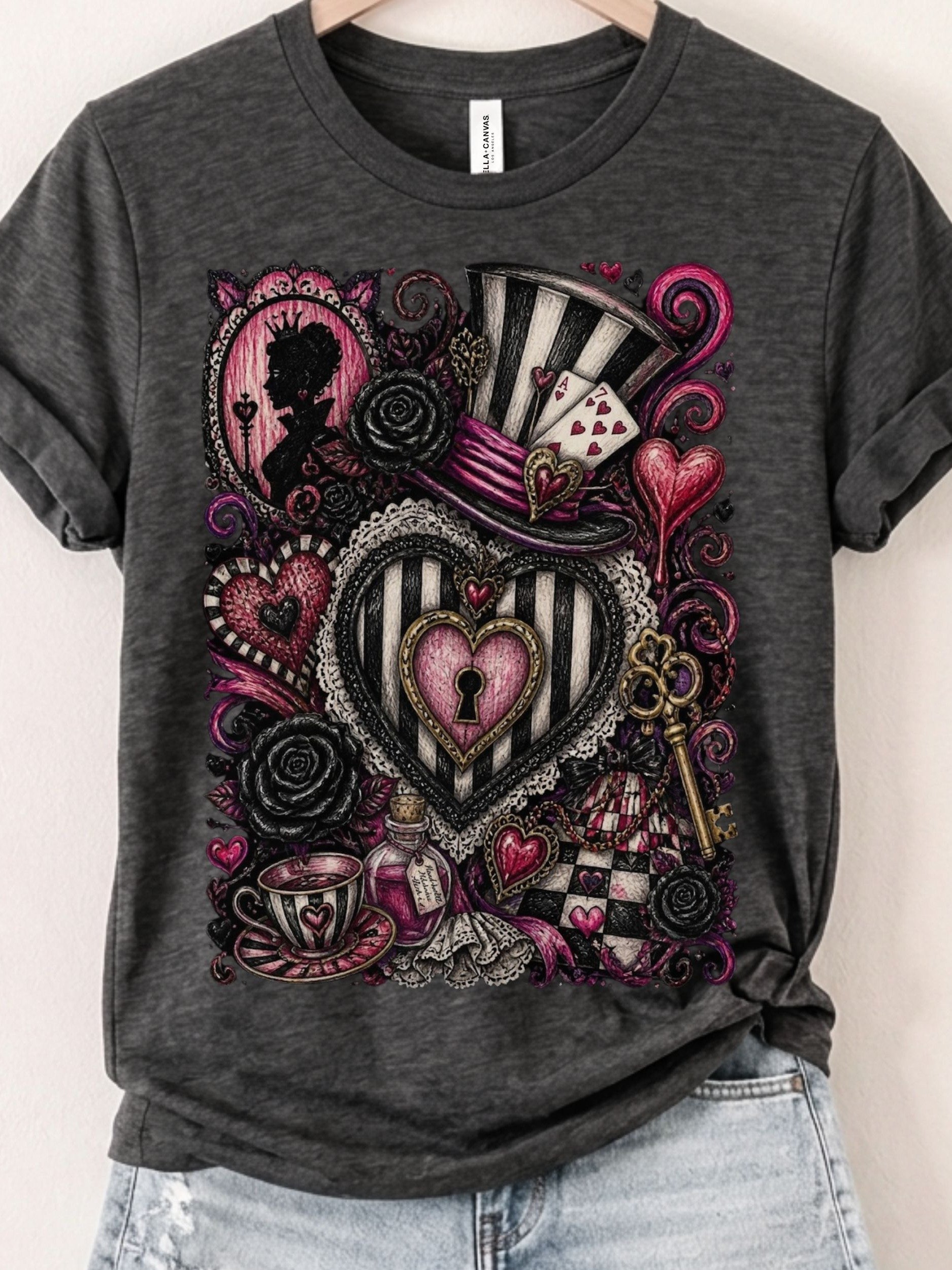 Alice in Wonderland Graphic Tee, Queen of Hearts, Whimsigoth Dark Fairytale product image (1)