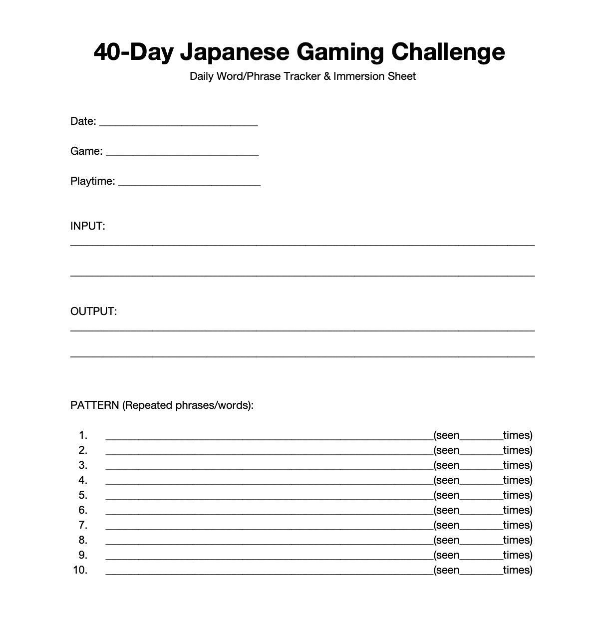 Japanese Challenge Printable Doc product image (1)