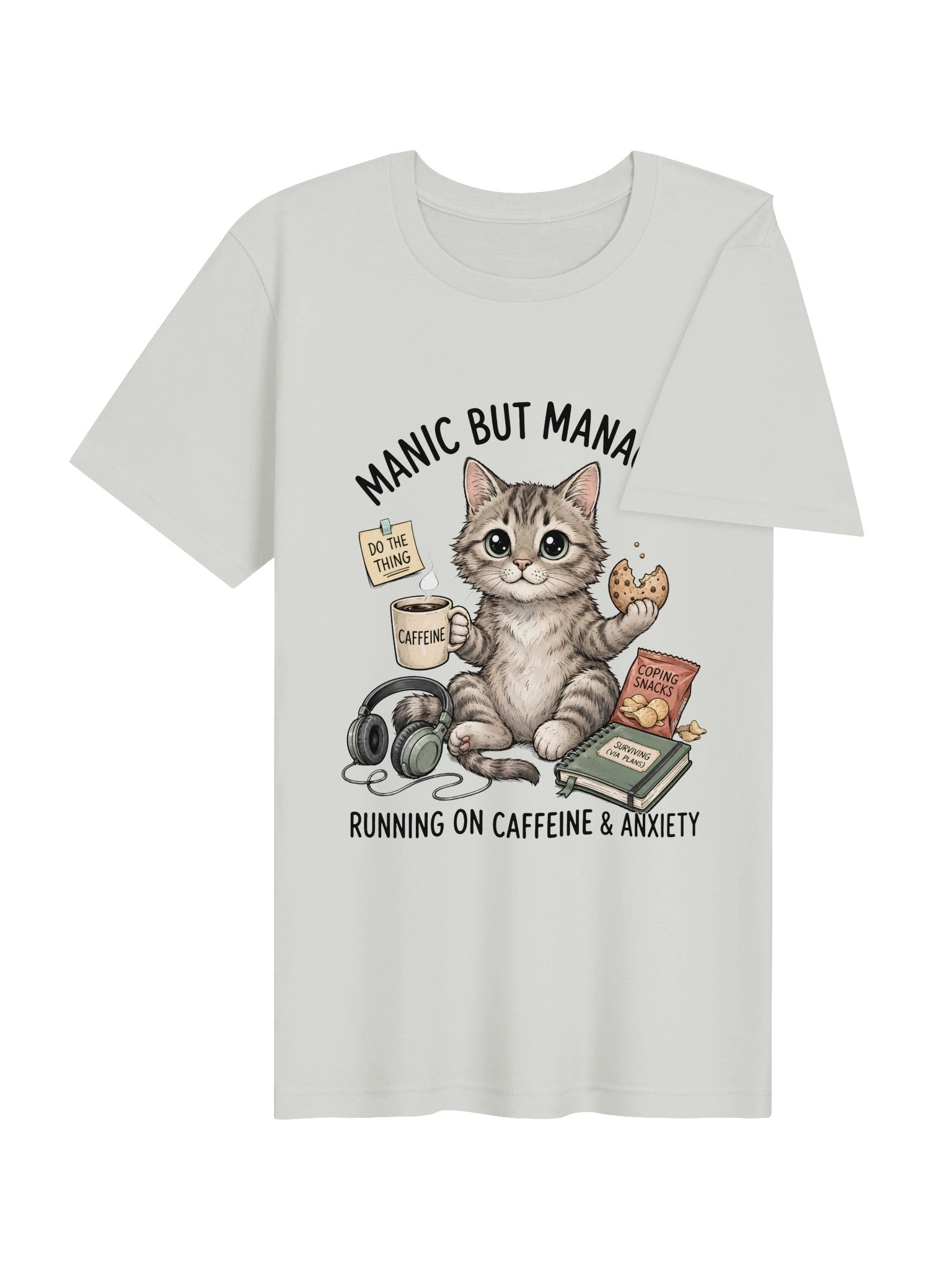 Manic But Managing Cat T-Shirt – Funny Anxiety Cat Shirt, Cute Caffeine Graphic Tee product image (33)