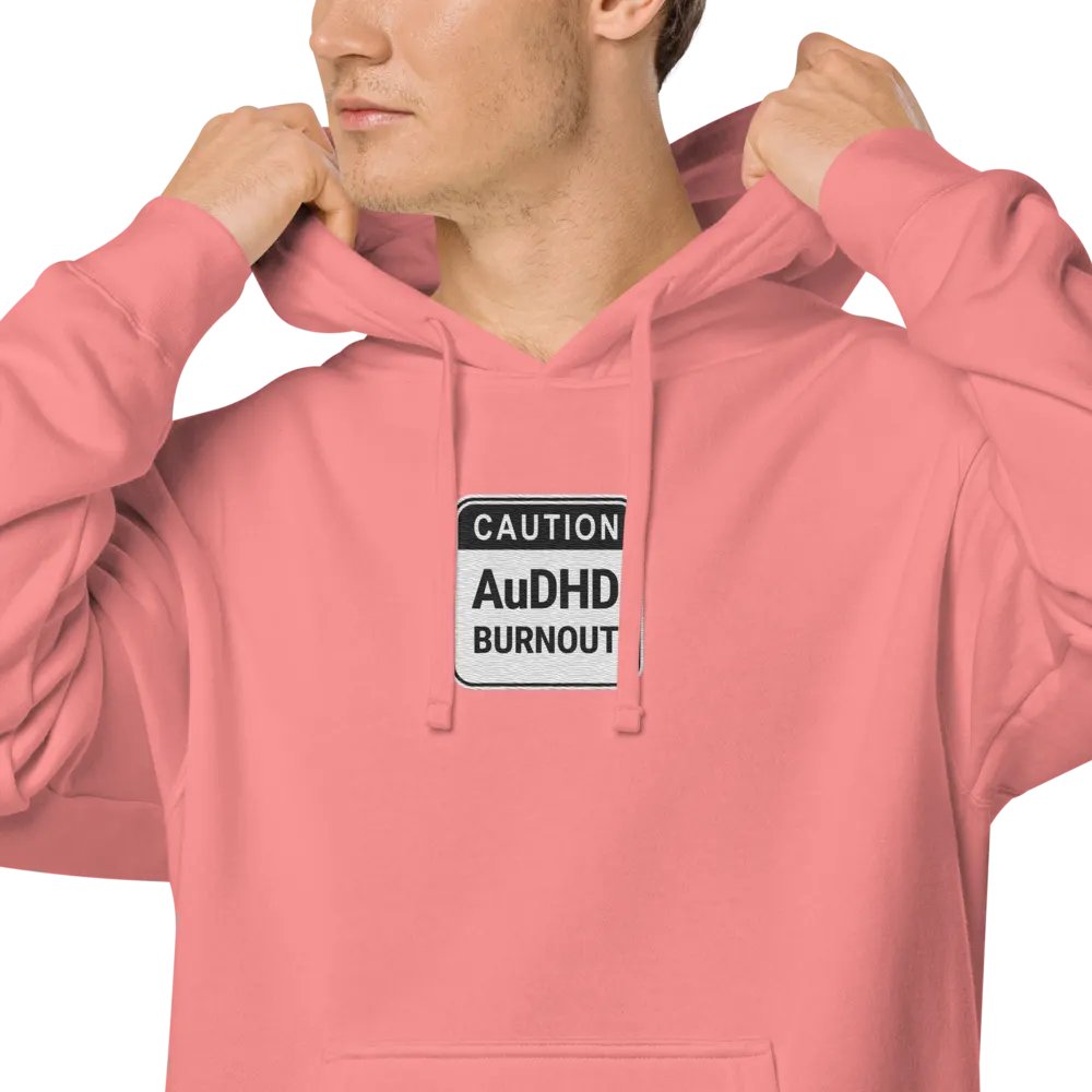 CAUTION: AuDHD BURNOUT embroidered pigment hoodie (B&W design) product image (5)