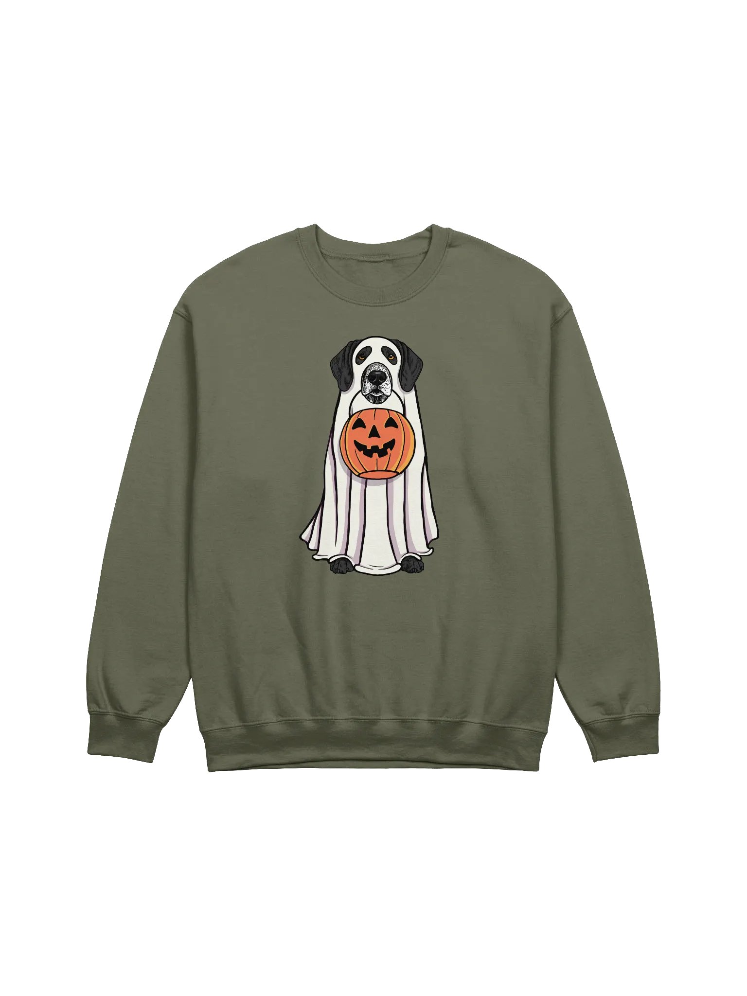 Funny Halloween German Shorthaired Pointer(Black 2) Sweatshirt | Funny GSP Wearing a Ghost Costume and Holding a Pumpkin Basket product image (1)
