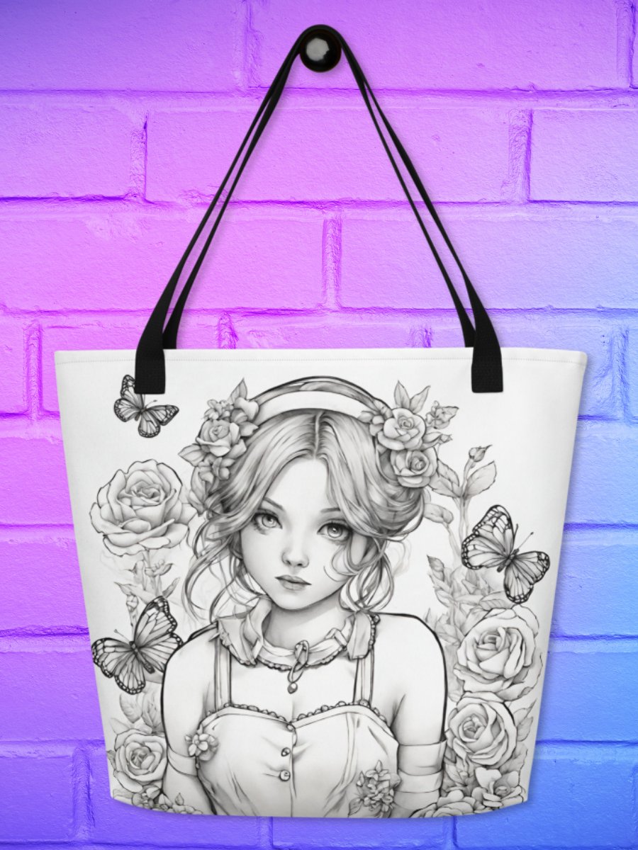 Monochrome Girl, Roses and Butterflies Design Tote Bag product image (2)