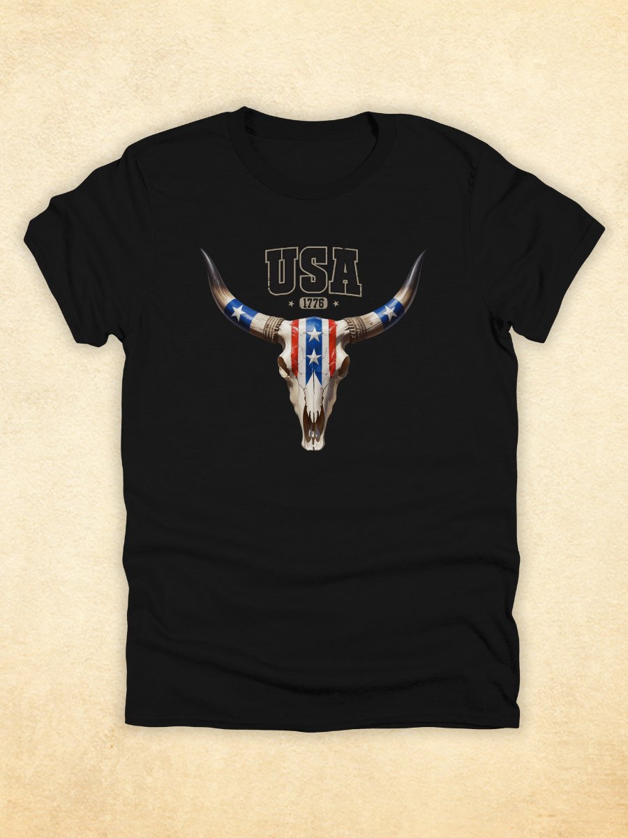 USA Cow Skull Tee | Western Patriotic Cowboy T-Shirt product image (2)