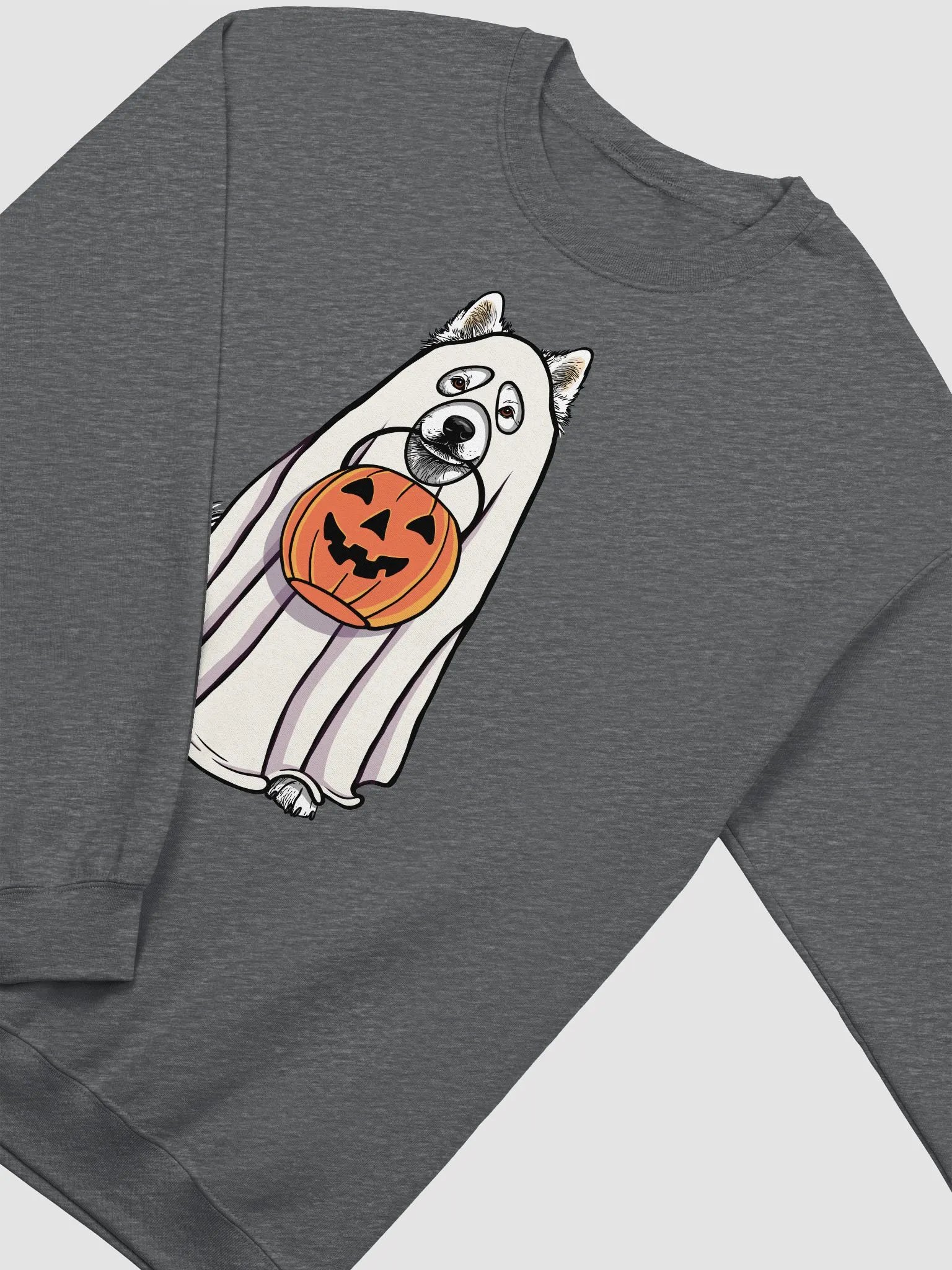Funny Halloween Samoyed Sweatshirt | Funny Dog Wearing a Ghost Costume and Holding a Pumpkin Basket product image (4)