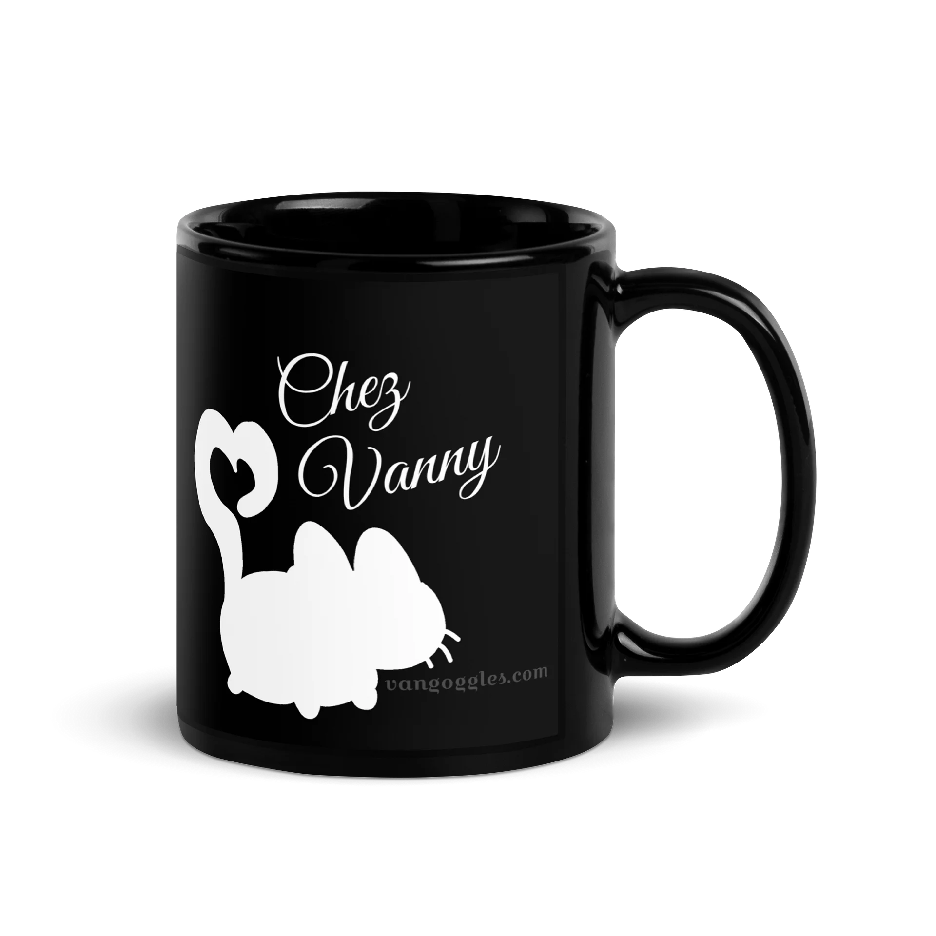 chez vanny logo coffee mug - white on black product image (2)