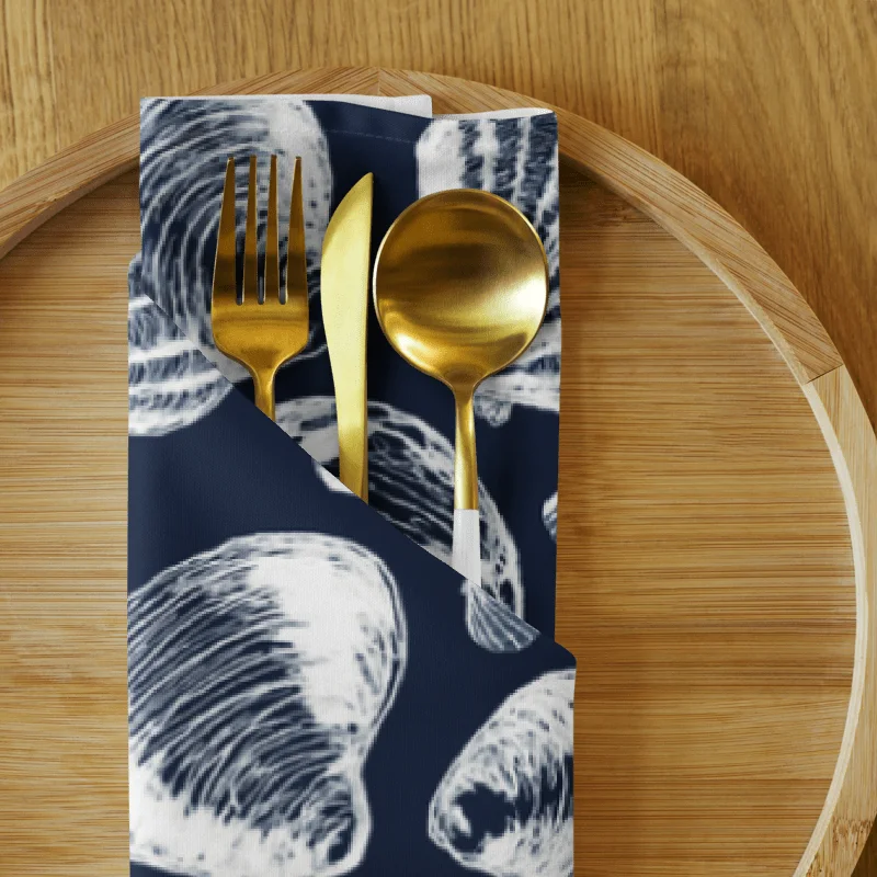 New England Tidal Treasures | Seashell Napkin Set | Monique Faella Designs™ | White on Dark Blue product image (8)