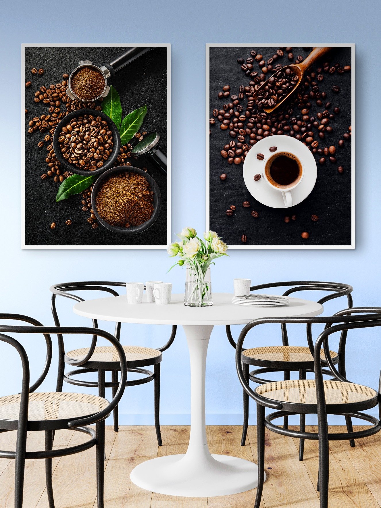 Coffee cups and beans — Photo paper glossy poster. Kitchen decor, coffee poster, coffee print, coffee photo, kitchen wall art product image (2)