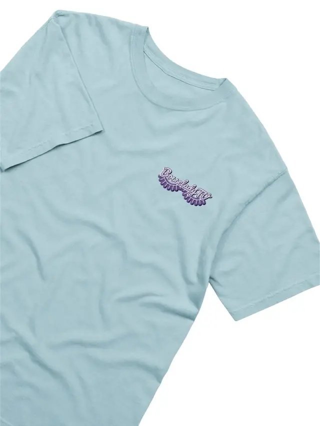 A soft tee with a subtle wink.😉😜 The eyelash embroidered shirt is perfect for summer days, cozy nights, and everything in between. 💙👀 #CozyGamer #GamerMerch #CozyVibes https://bosseladytv-shop.fourthwall.com