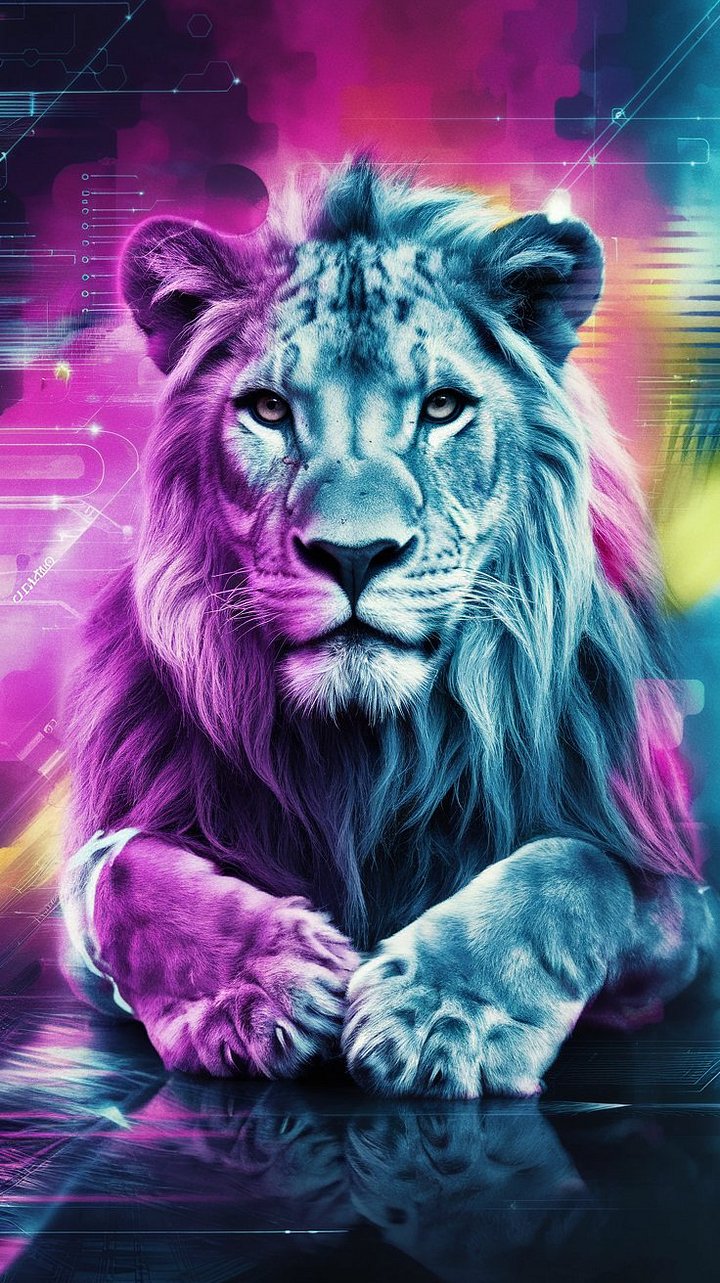A vibrant and colorful Lion with a focused gaze. Digital Download product image (1)