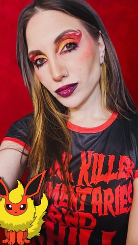 Gen 1 Eeveeloutions are taking over! Flareon inspired makeup coming in hot 🔥

Created this look with Jeffree Star’s Jawbreake...