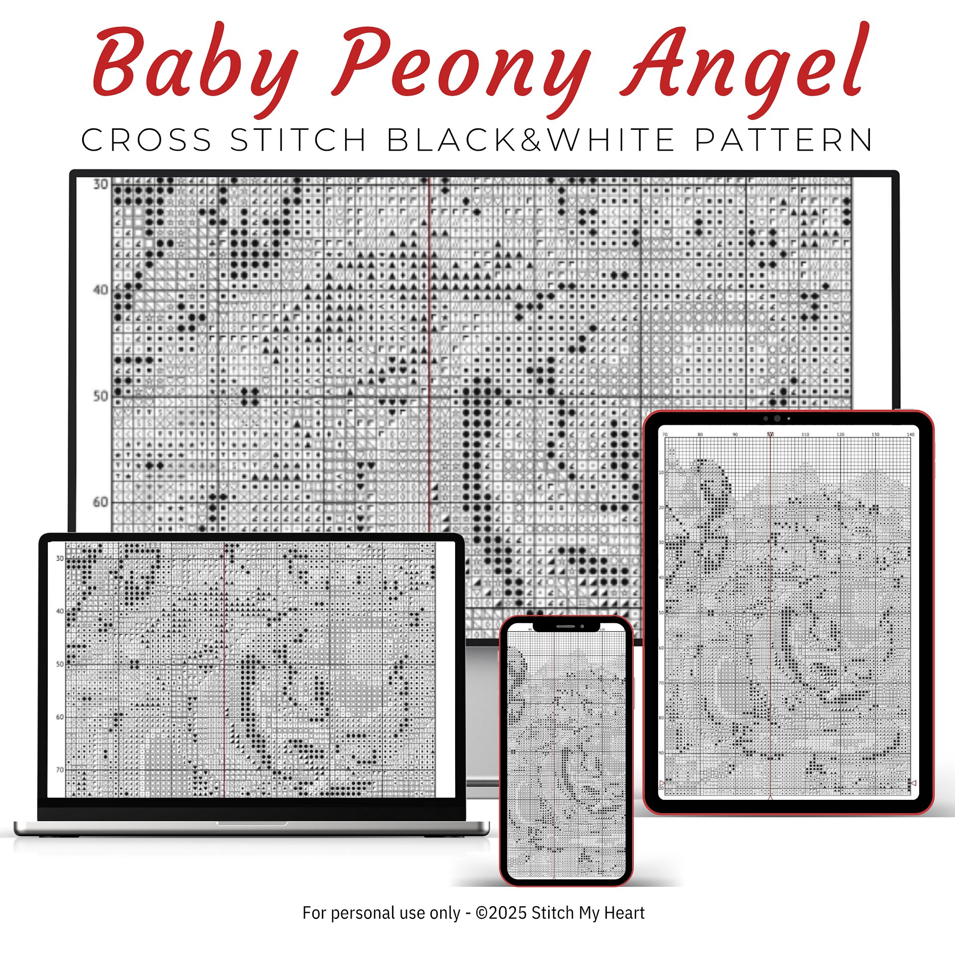 Baby Peony Angel Cross Stitch Pattern product image (4)