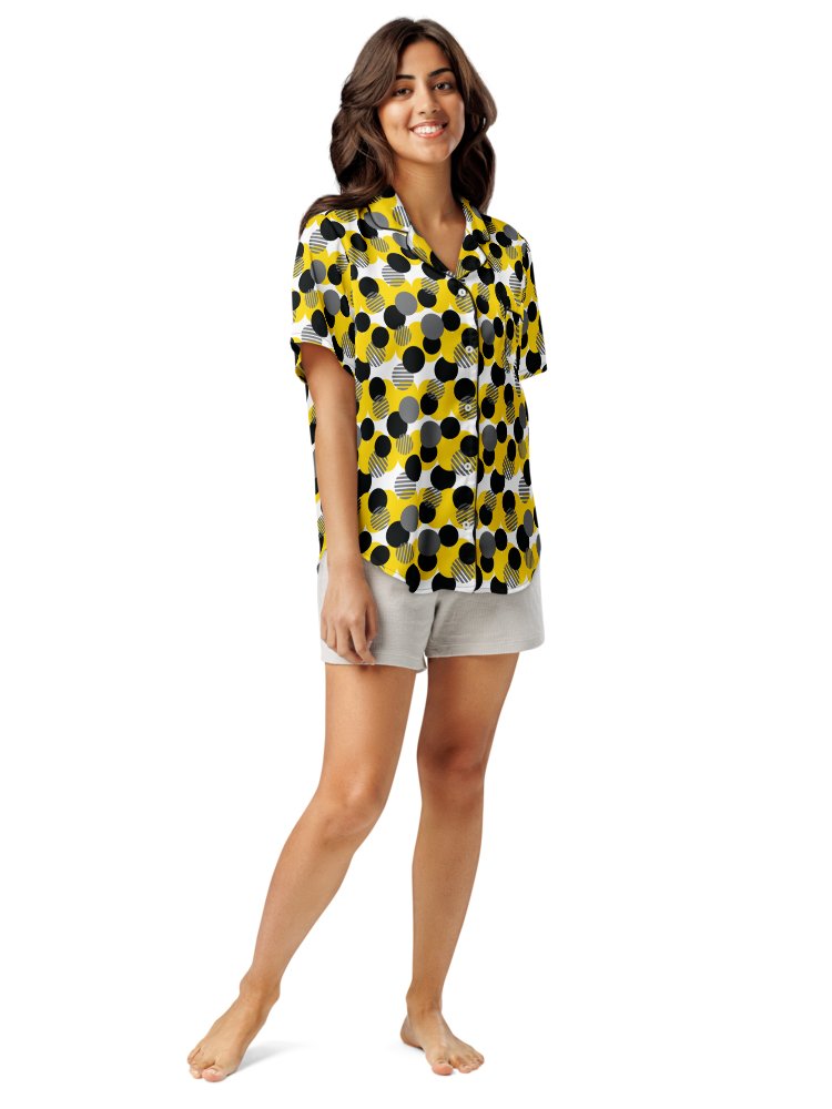 Cozy Chic Modern Geometric Polka Dot All-Over Print Women's Pajama Shirt product image (6)