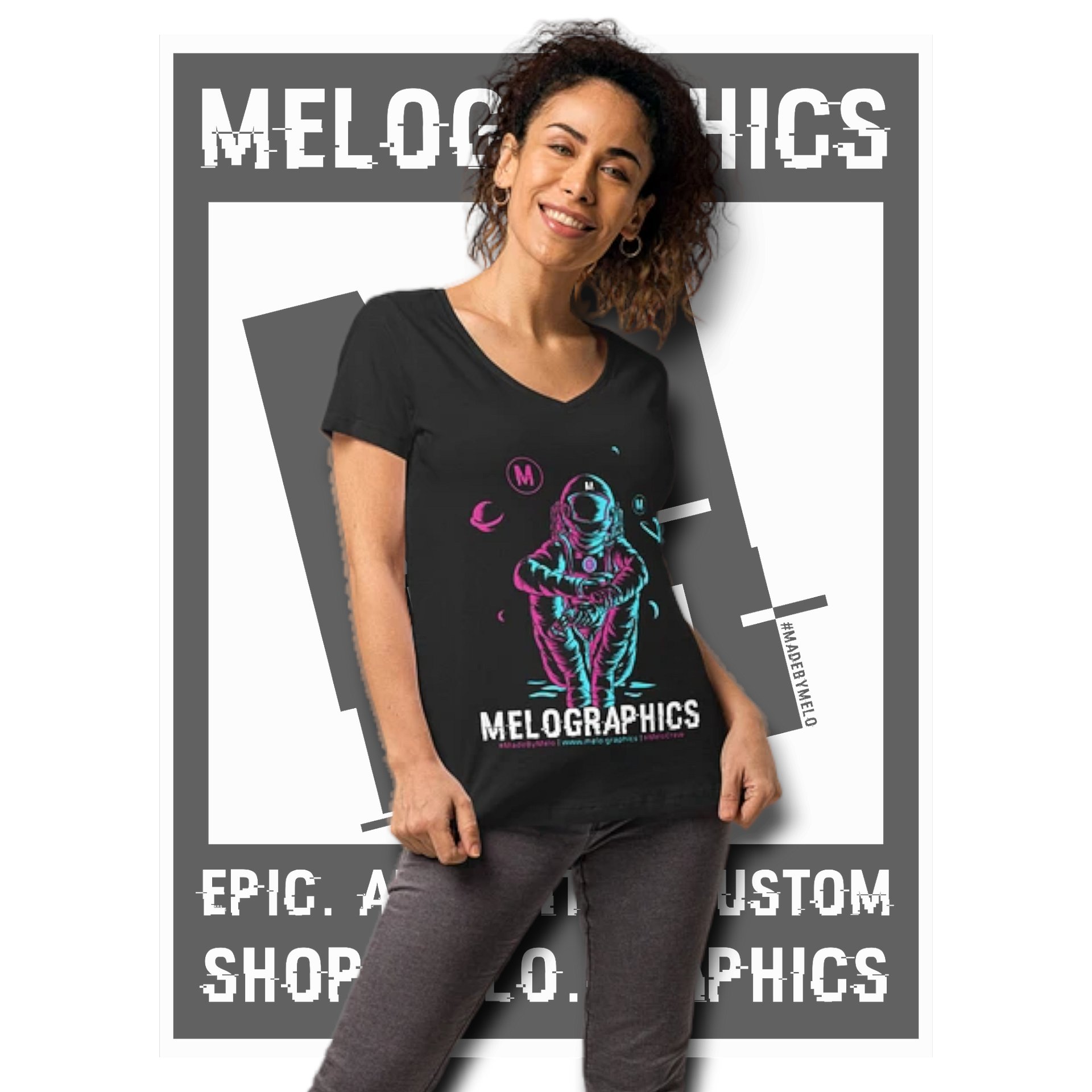 #MeloCrew Vibes: Duotone - Classic Women's V-Neck T-Shirt | #MadeByMELO product image (1)