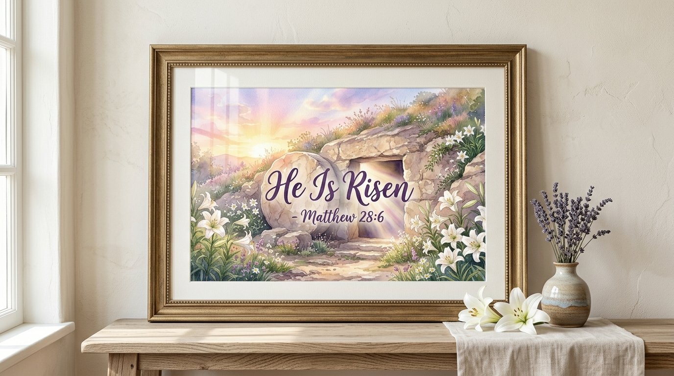 He Is Risen Matthew 28:6 Easter Christian Wall Art Home Decor Canvas product image (26)