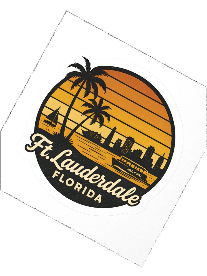 Retro Ft Lauderdale Florida Sunset Design with Palm Trees and Water Taxi Scene Sticker product image (4)