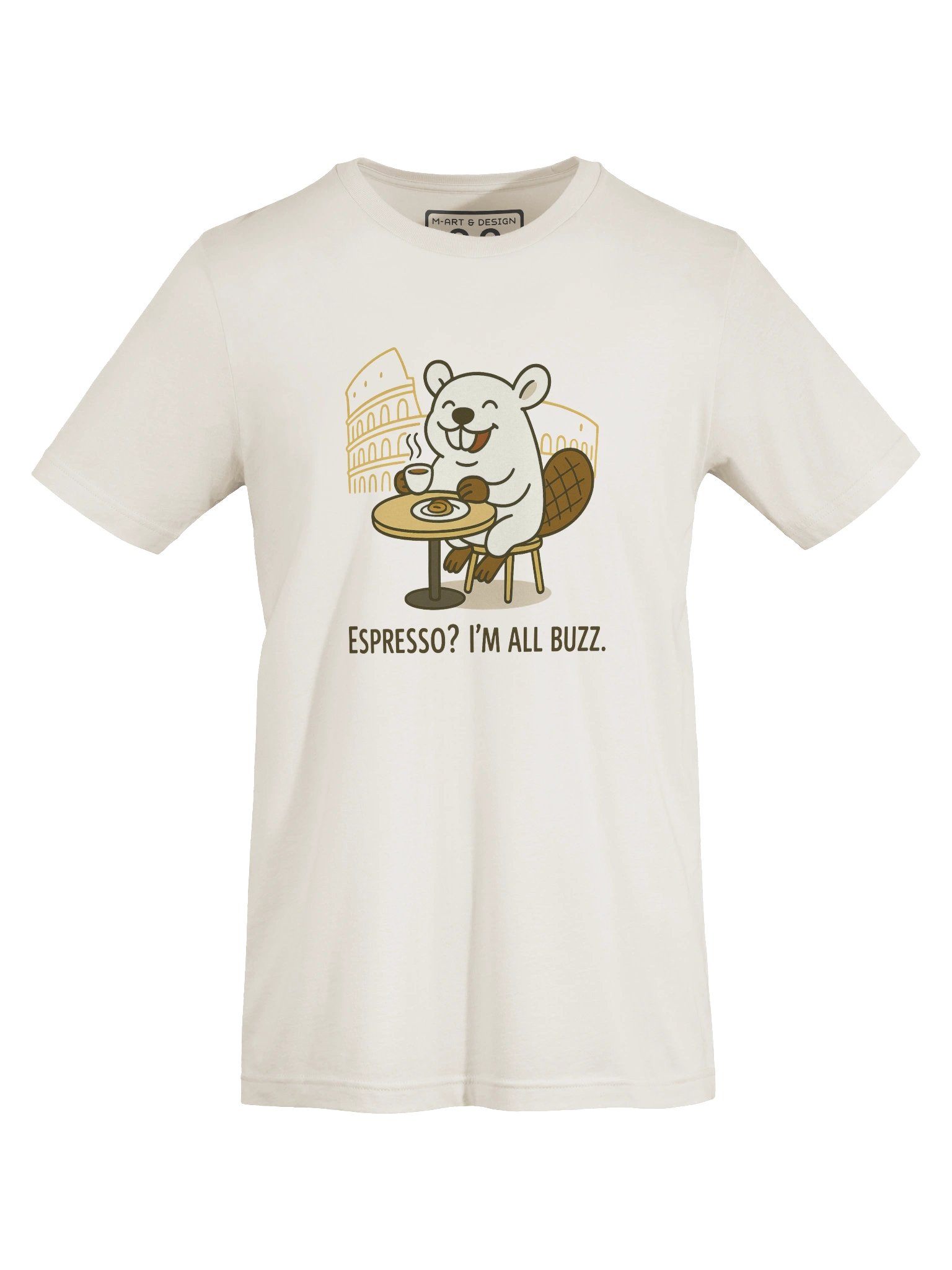 Funny Beaver Espresso Shirt – Cute Italy Coffee Pun Tee with Colosseum – “I’m All Buzz” | art.4uand.me product image (1)