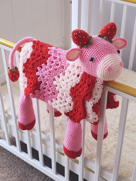 Strawberry Cow Crochet Baby Blanket Pattern - Amigurumi Afghan PDF Pattern - Crafting Happiness product image (6)