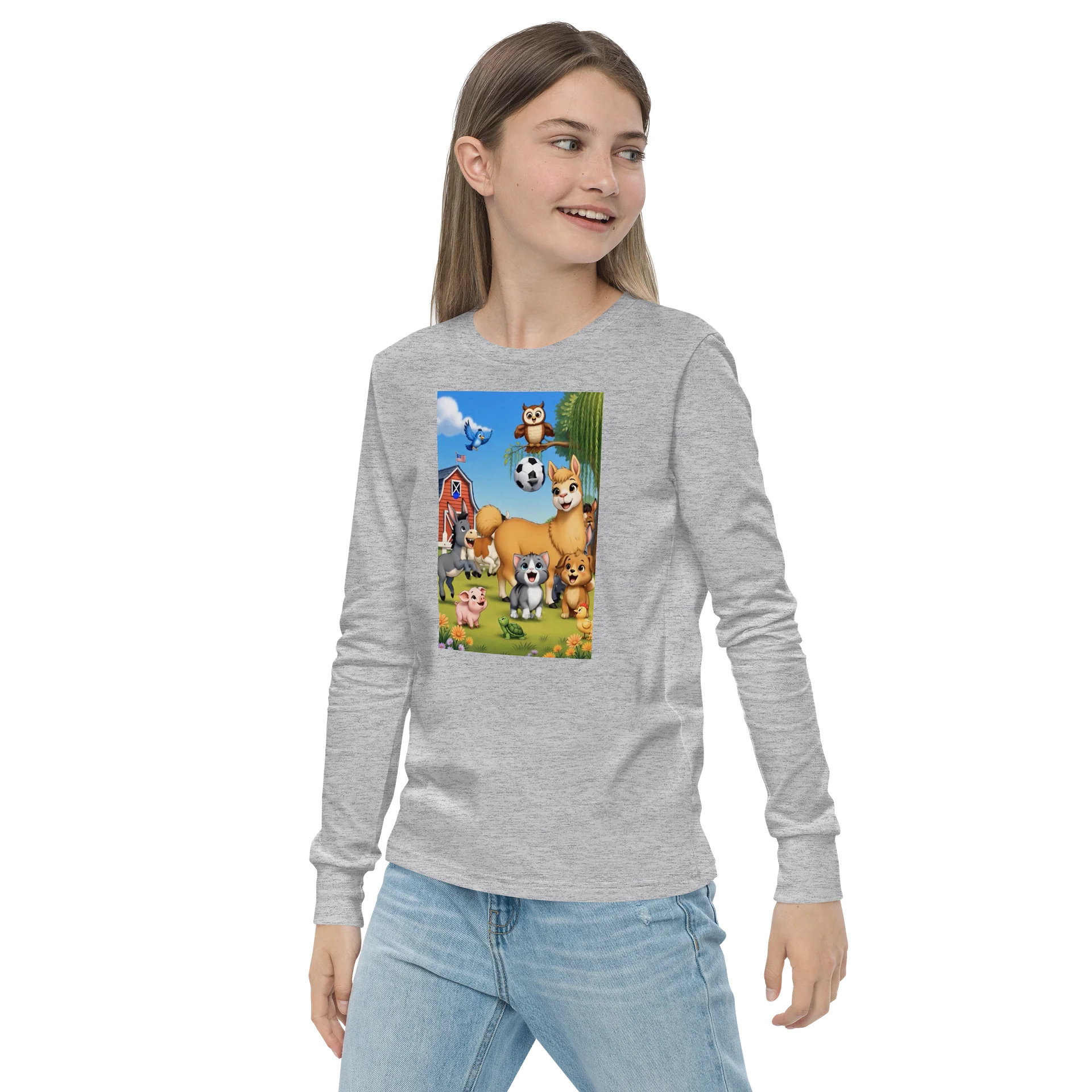 Cute Farm Animal Soccer Cartoon Youth Long Sleeve Tee product image (3)
