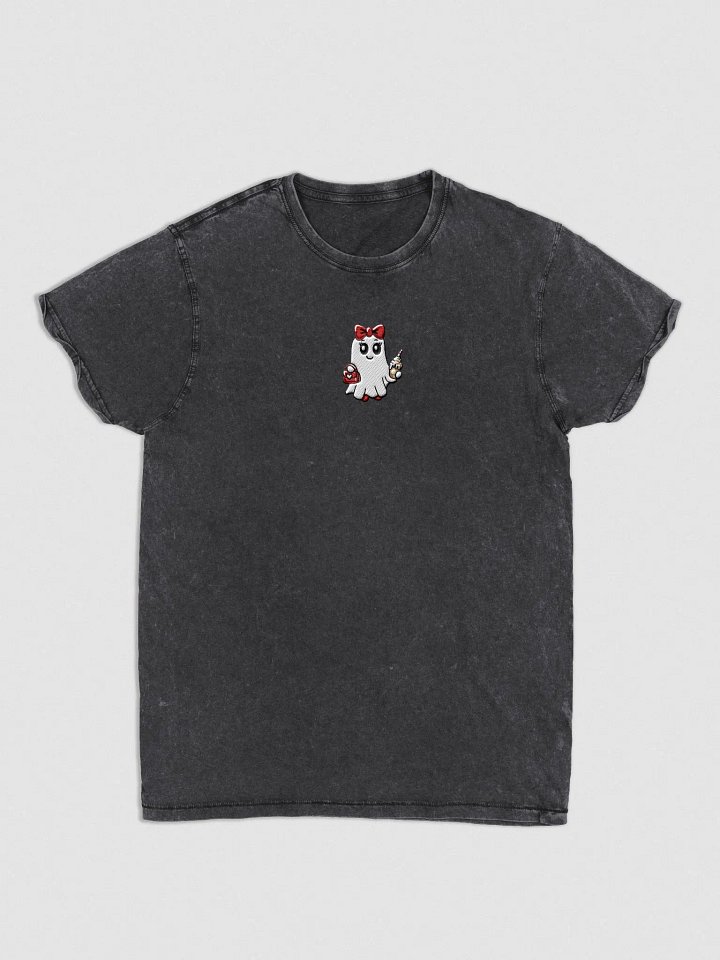 Stylish Ghost Embroidered Semi-fitted Denim T-Shirt product image (1)