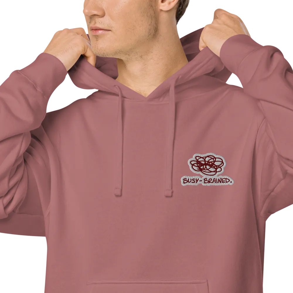 BUSY-BRAINED (L.C. maroon bubble design) embroidered pigment hoodie product image (7)