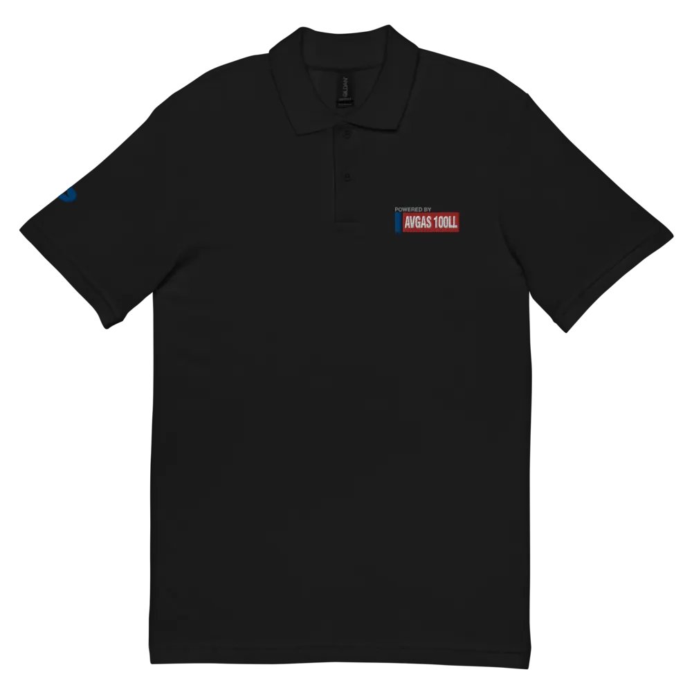 POWERED BY AVGAS 100LL - PIQUE BLACK POLO SHIRT product image (3)