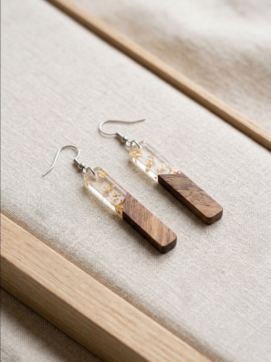 Wood & Resin Pendant Earring product image (1)