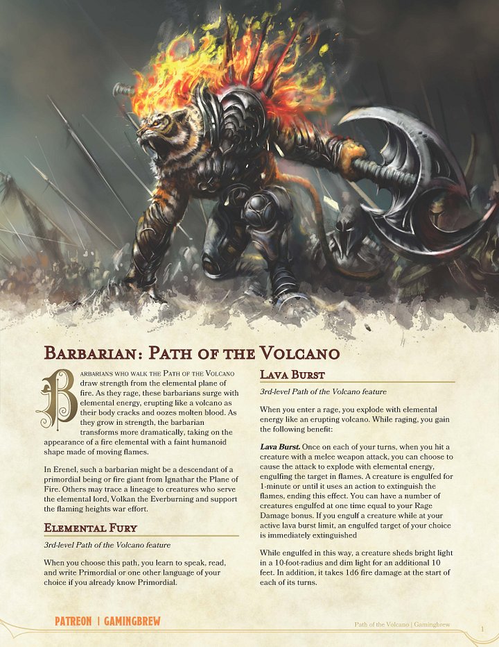 Path of the Volcano | 5E Barbarian Subclass product image (2)