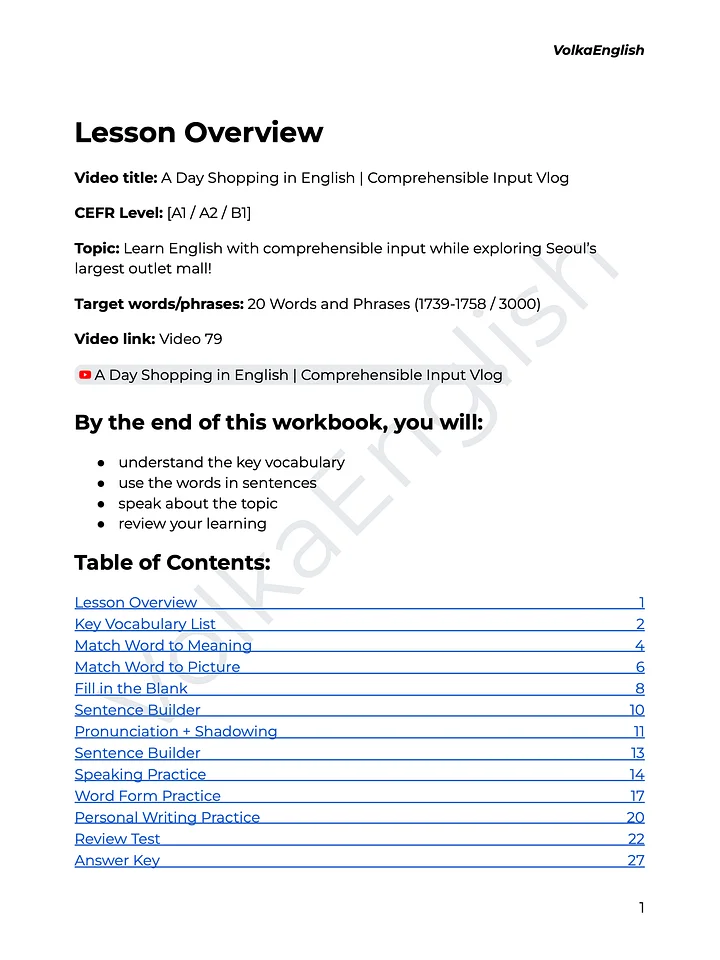 A Day Shopping in English | Comprehensible Input Vlog - Video 79 Study Pack product image (2)