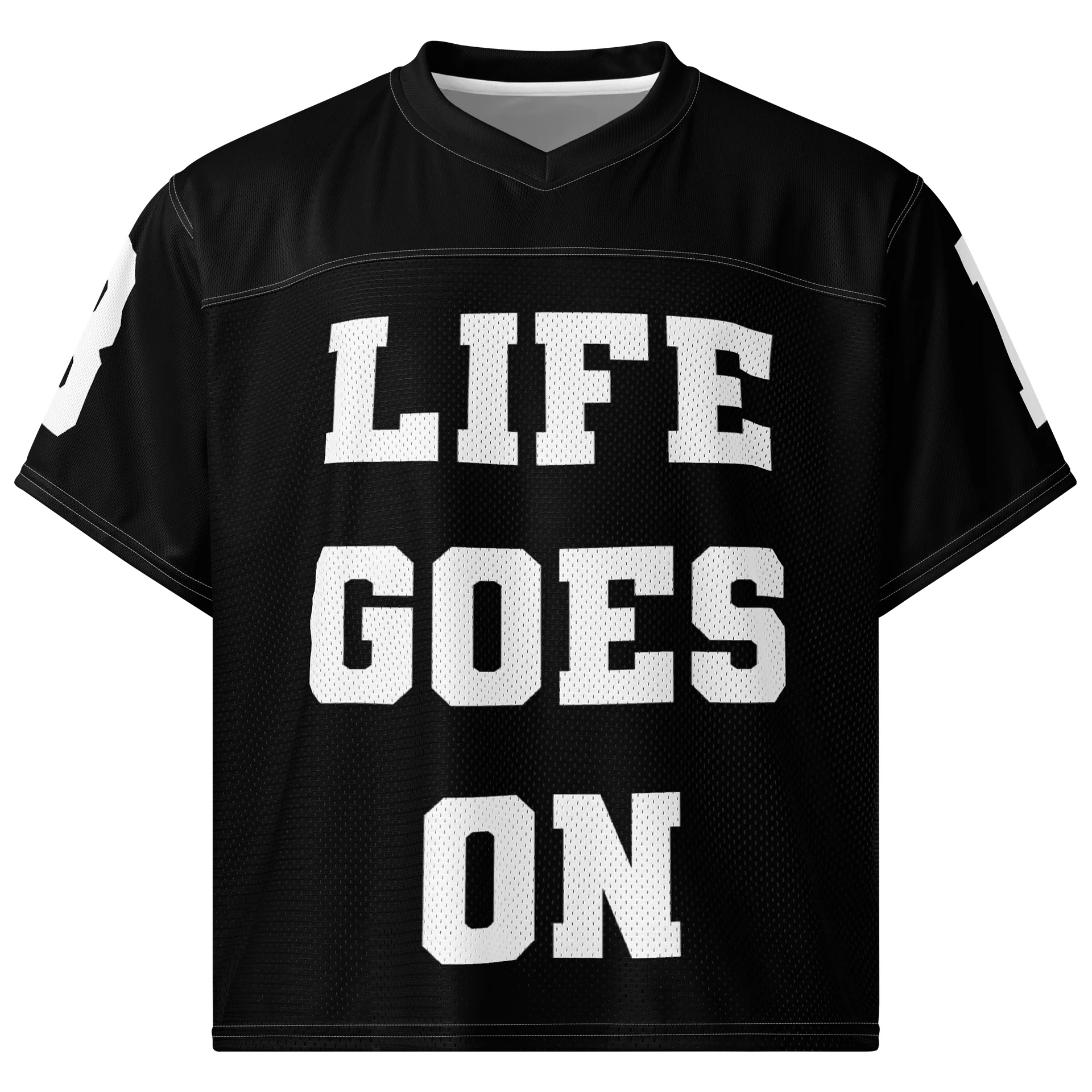 LIFE GOES ON Black Football Jersey (Unisex) product image (1)