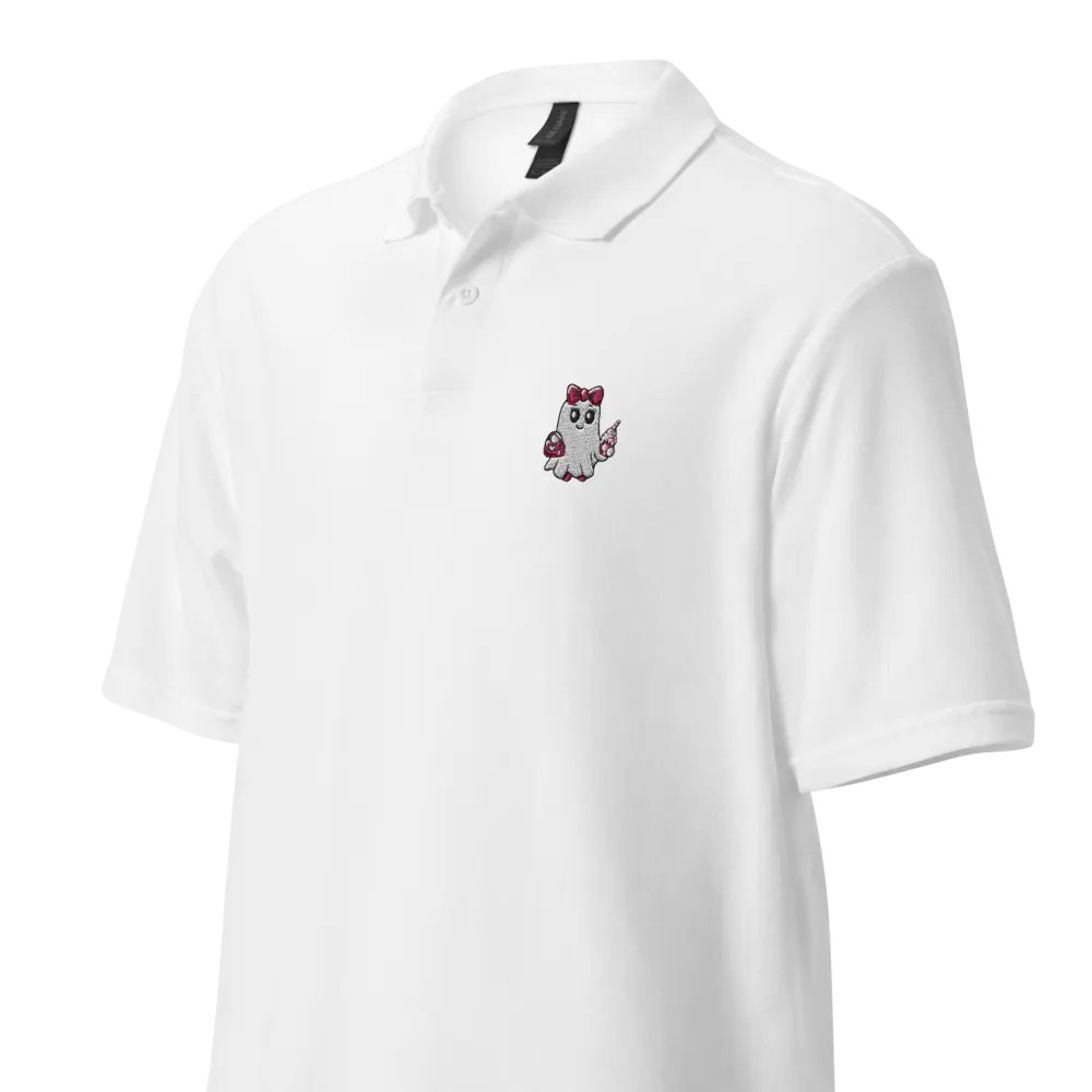 Cute Ghost Embroidered Relaxed Fit Cotton Polo Shirt product image (5)