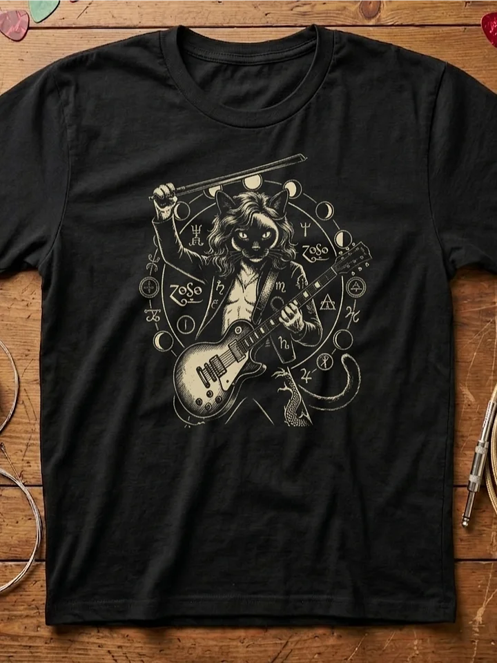 Jimmy Paw-ge Cat Guitar T-shirt | Funny Rock Music Guitar Tee product image (1)