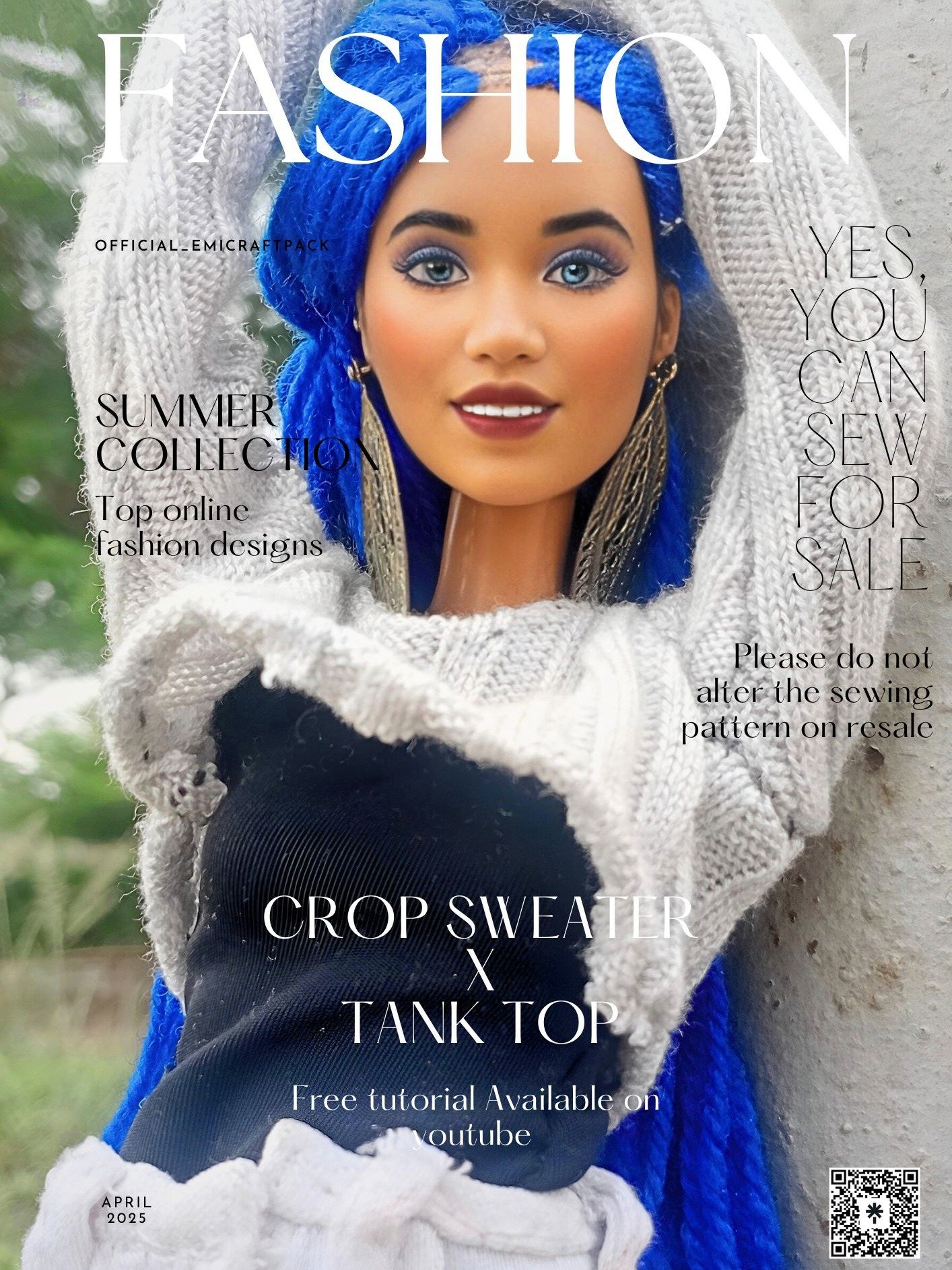 11 Inch Doll Crop Sweater×Tank Top Sewing Pattern PDF – Printable Fashion Doll Outfit – Sew to Sell – Digital Download product image (1)