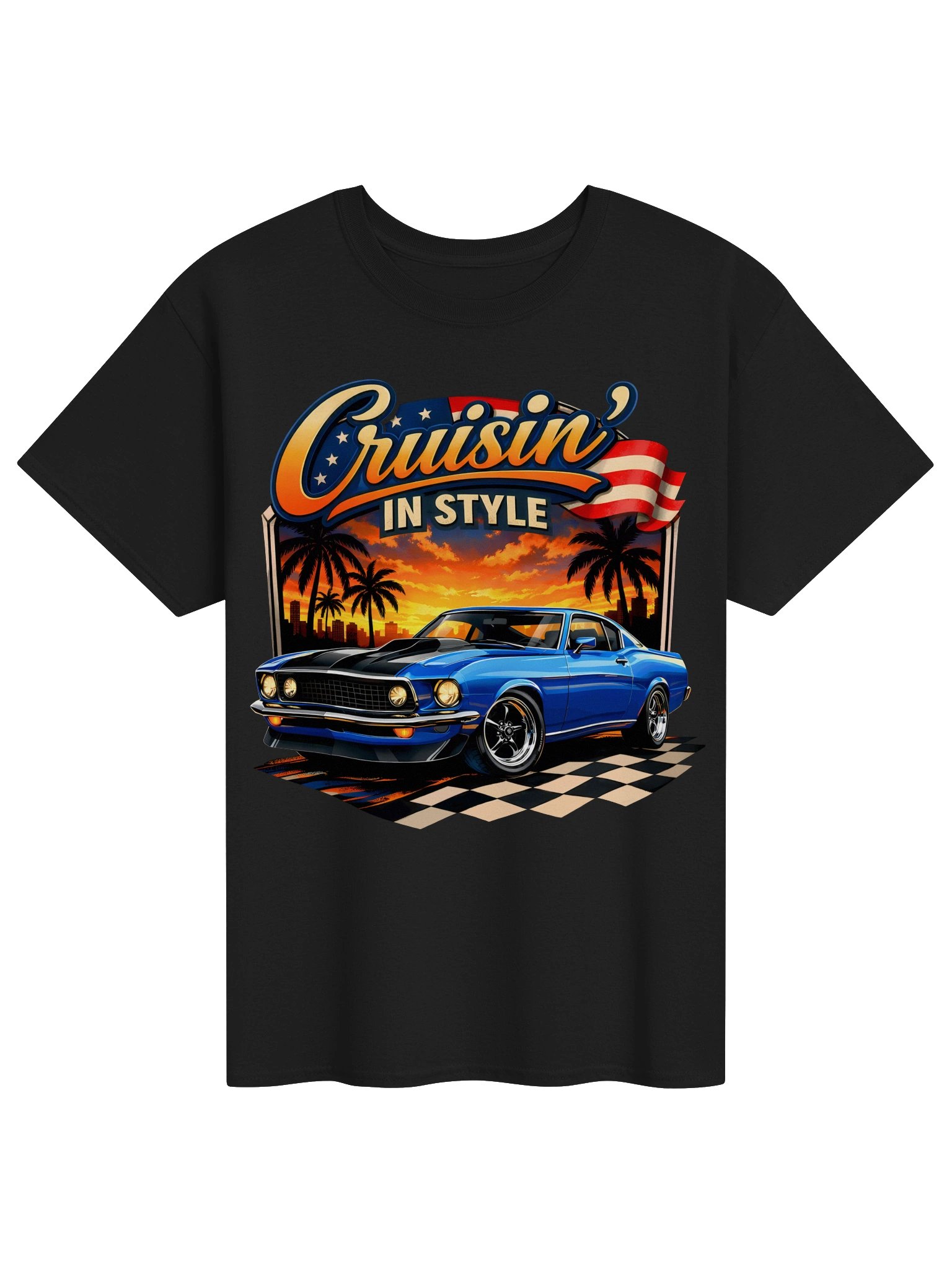 Cruisin’ in Style – Electric Blue Muscle Car T-Shirt product image (5)