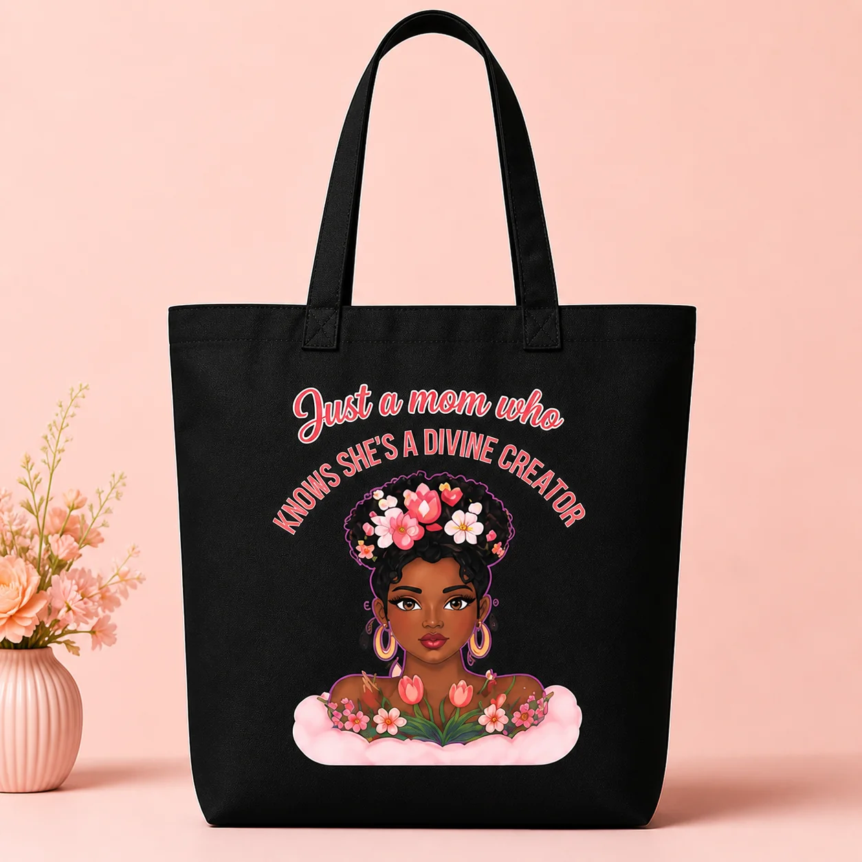 Just a Mom Who Knows She’s a Divine Creator Large Tote Bag | AOP Custom Tote w/ Pocket | Stylish Mom Bag | Everyday Carry | Gift for Mom product image (9)