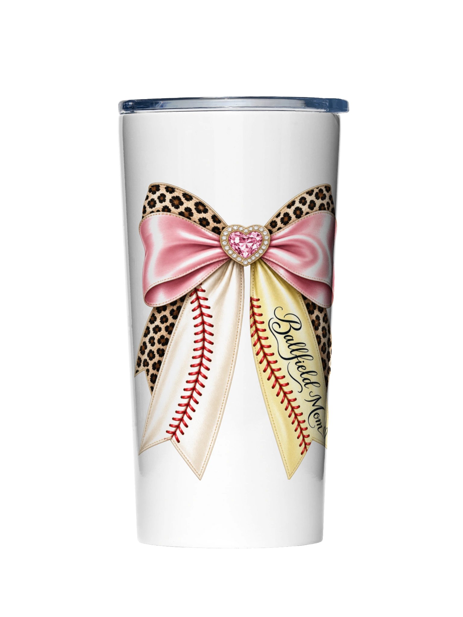 Ballfield Mom Jeweled Heart Bow Tumbler | 20oz Baseball & Softball Mom Cup product image (1)