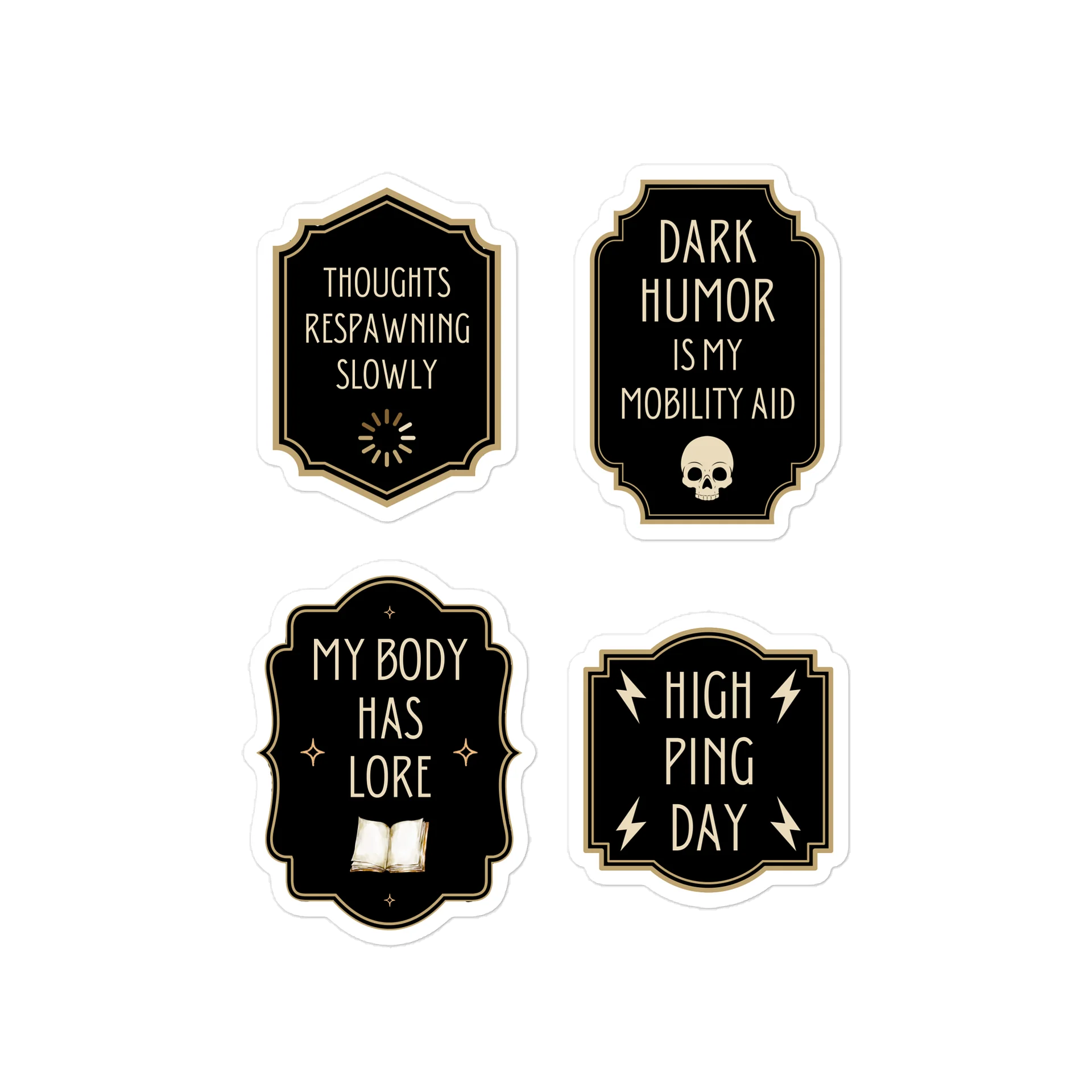 Chronic Illness Dark Humor Sticker Sheet | Gothic Spoonie Gamer Decals product image (1)