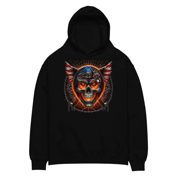 Flaming Skull Patriot Motorcycle Oversized Hoodie #27 product image (2)