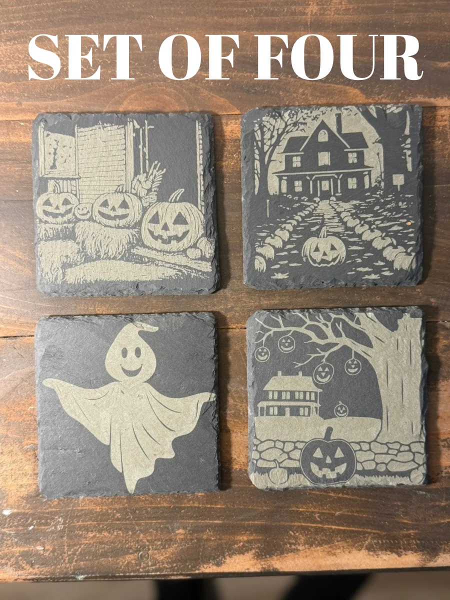 Vintage Halloween Engraved Slate Coasters, Set of 4, Round or Square product image (1)